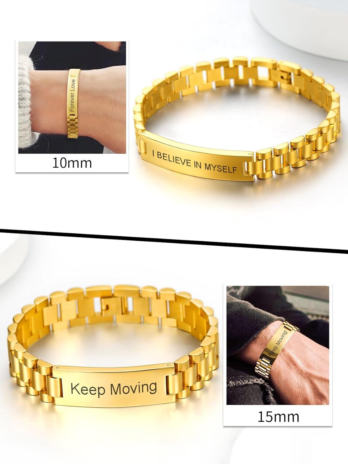 imageChainsHouse Wristband ID Bracelets for Men Stainless Steel18K GoldBlack Metal Plated Personalized Engrave Chunky Bracelet Bangle with Removal Tool 15MM155MM Width 827866 Inch Lengthu A SetGoldCutom