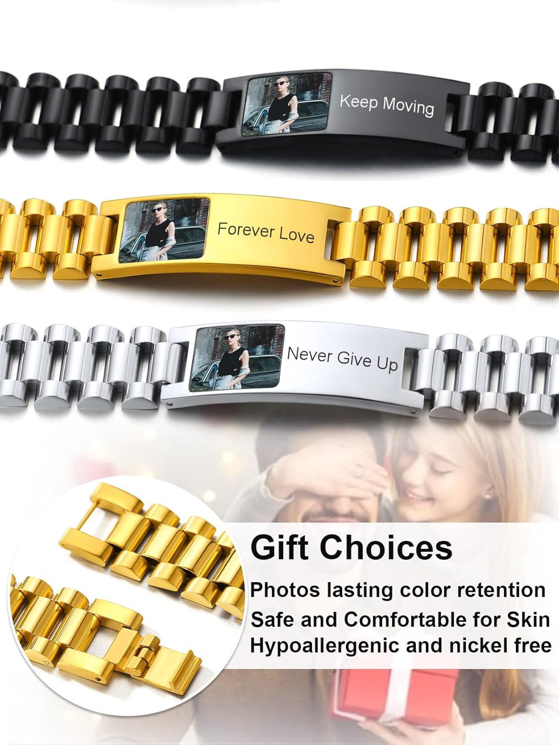 imageChainsHouse Wristband ID Bracelets for Men Stainless Steel18K GoldBlack Metal Plated Personalized Engrave Chunky Bracelet Bangle with Removal Tool 15MM155MM Width 827866 Inch Lengthq 15mm widthBlackphoto custom