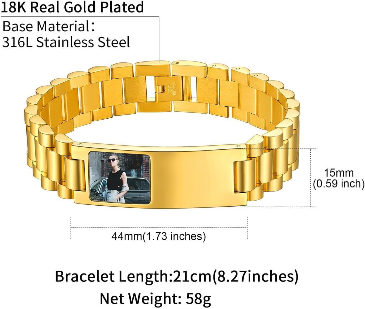 imageChainsHouse Wristband ID Bracelets for Men Stainless Steel18K GoldBlack Metal Plated Personalized Engrave Chunky Bracelet Bangle with Removal Tool 15MM155MM Width 827866 Inch Lengthr 15mm widthGoldphoto custom