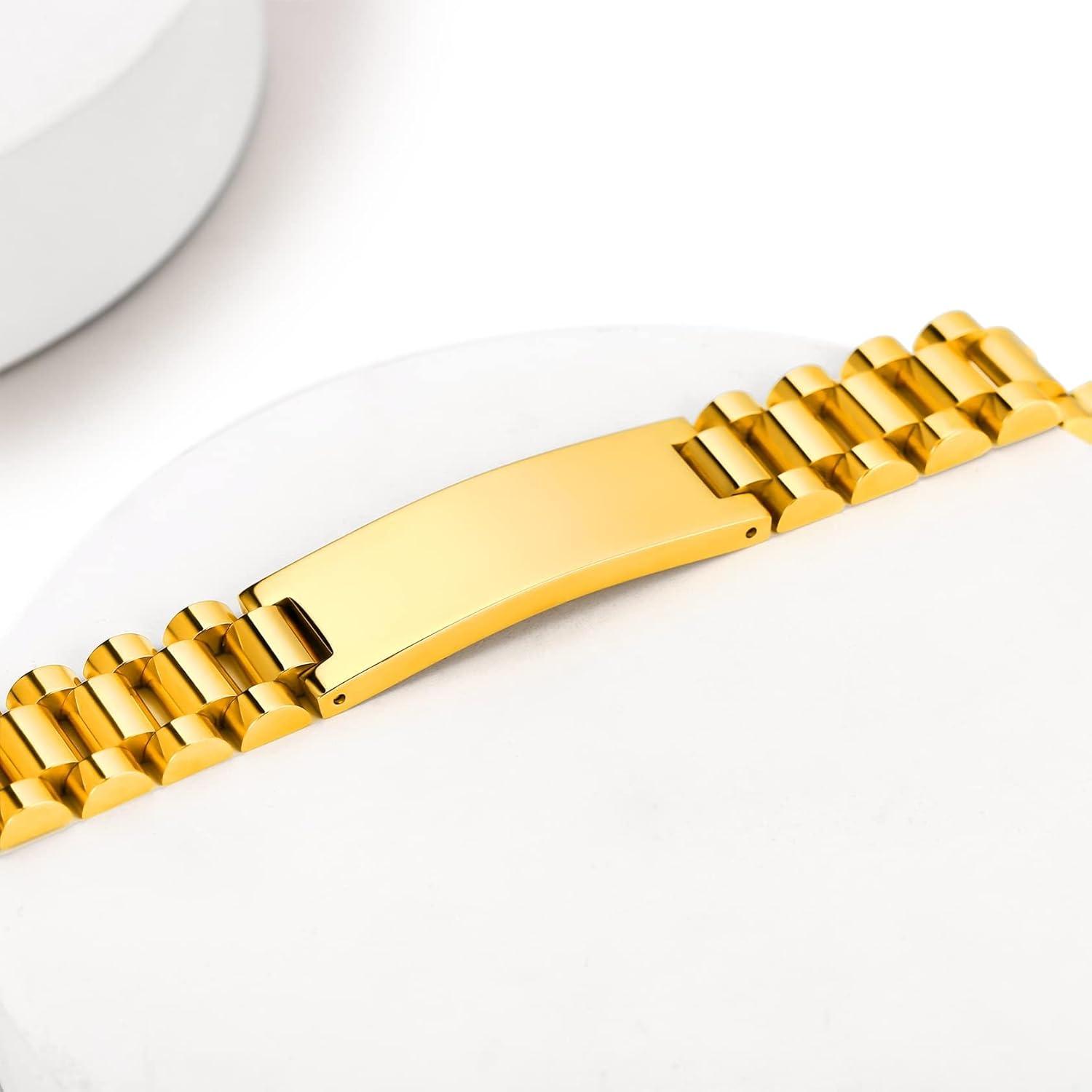 imageChainsHouse Wristband ID Bracelets for Men Stainless Steel18K GoldBlack Metal Plated Personalized Engrave Chunky Bracelet Bangle with Removal Tool 15MM155MM Width 827866 Inch Lengthh 15mm widthGold