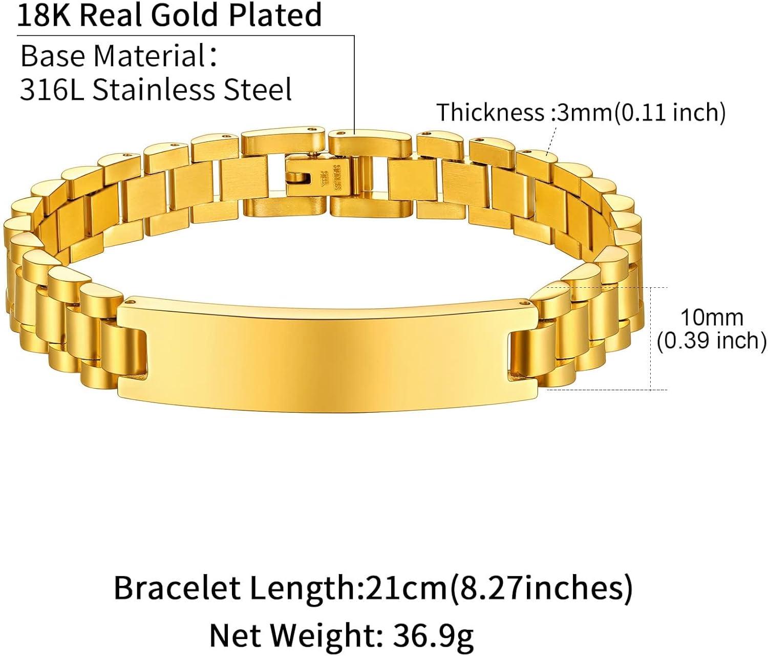 imageChainsHouse Wristband ID Bracelets for Men Stainless Steel18K GoldBlack Metal Plated Personalized Engrave Chunky Bracelet Bangle with Removal Tool 15MM155MM Width 827866 Inch Lengthg 10mm widthGold