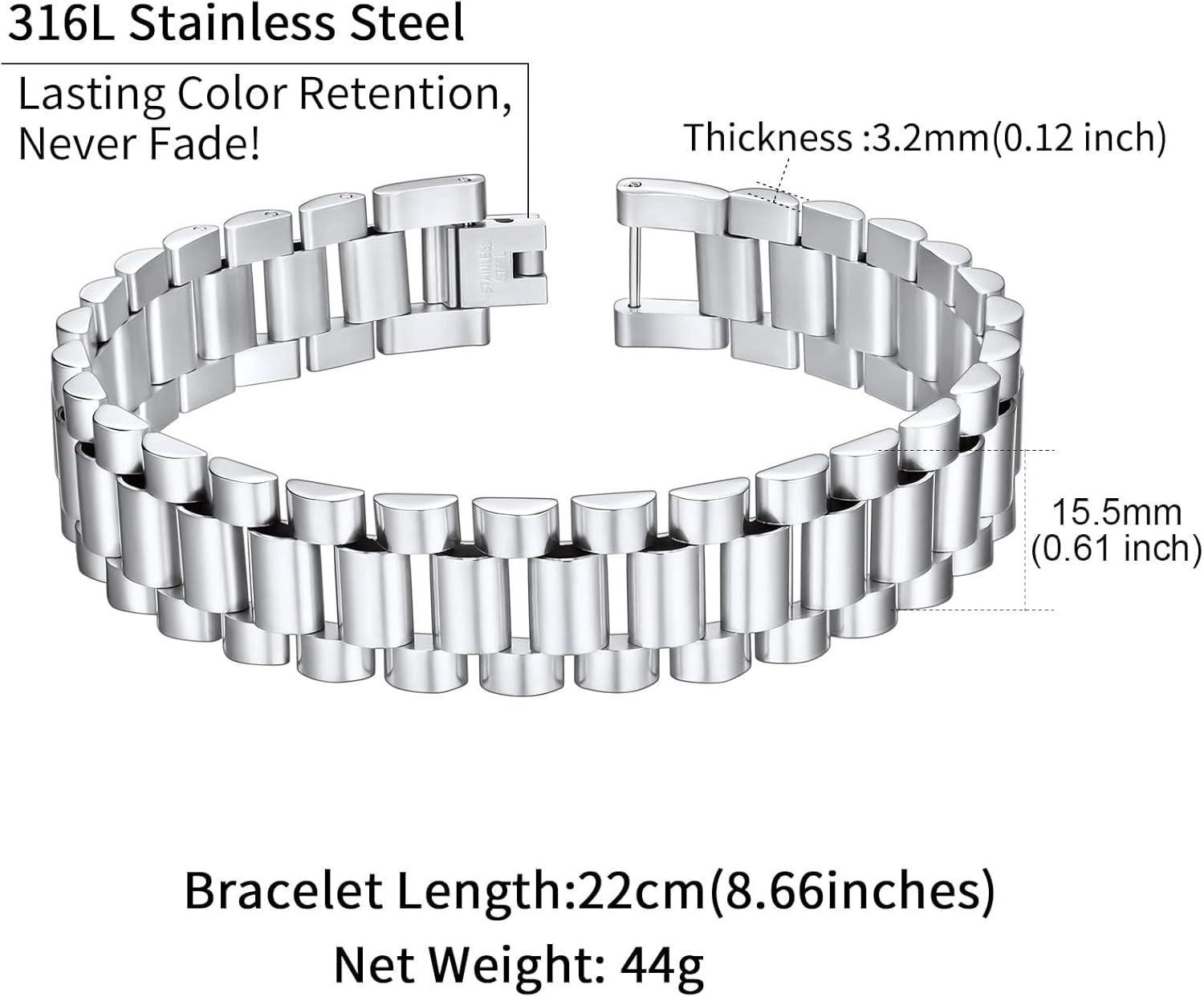 imageChainsHouse Wristband ID Bracelets for Men Stainless Steel18K GoldBlack Metal Plated Personalized Engrave Chunky Bracelet Bangle with Removal Tool 15MM155MM Width 827866 Inch Lengthc 155mm widthSteel