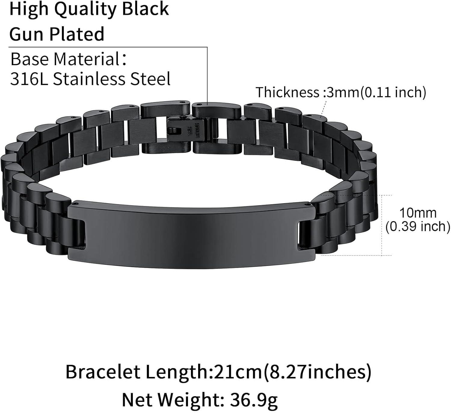 imageChainsHouse Wristband ID Bracelets for Men Stainless Steel18K GoldBlack Metal Plated Personalized Engrave Chunky Bracelet Bangle with Removal Tool 15MM155MM Width 827866 Inch Lengthd 10mm widthBlack
