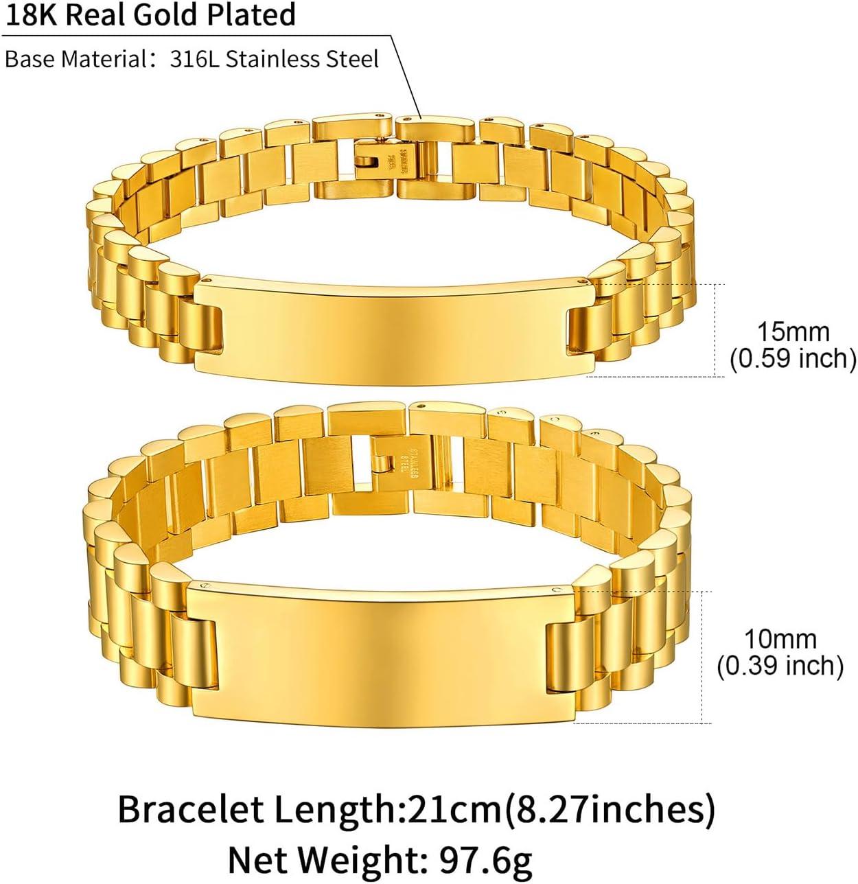 imageChainsHouse Wristband ID Bracelets for Men Stainless Steel18K GoldBlack Metal Plated Personalized Engrave Chunky Bracelet Bangle with Removal Tool 15MM155MM Width 827866 Inch Lengthu A SetGoldCutom
