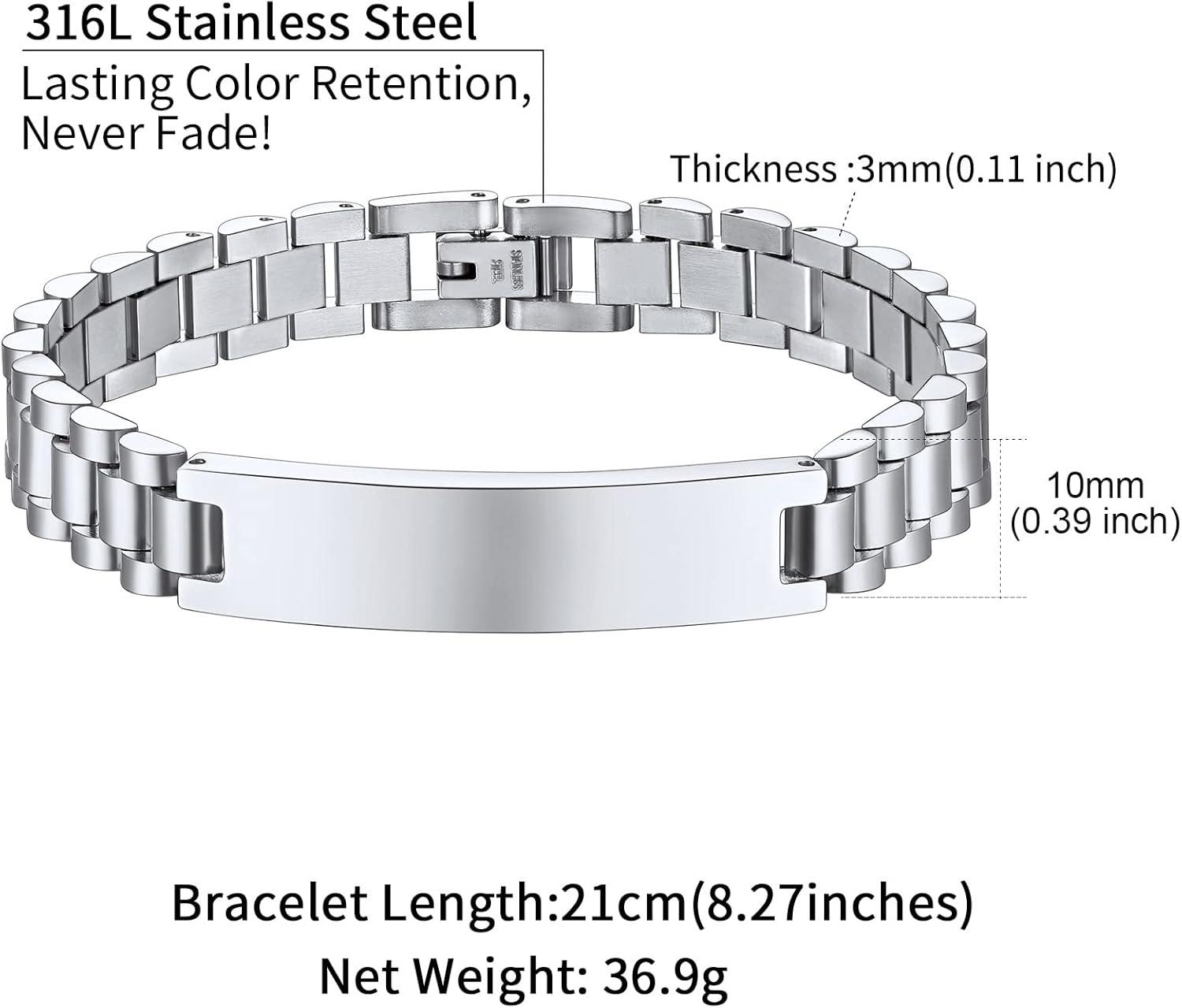 imageChainsHouse Wristband ID Bracelets for Men Stainless Steel18K GoldBlack Metal Plated Personalized Engrave Chunky Bracelet Bangle with Removal Tool 15MM155MM Width 827866 Inch Lengthj 10mm widthSteelCustom