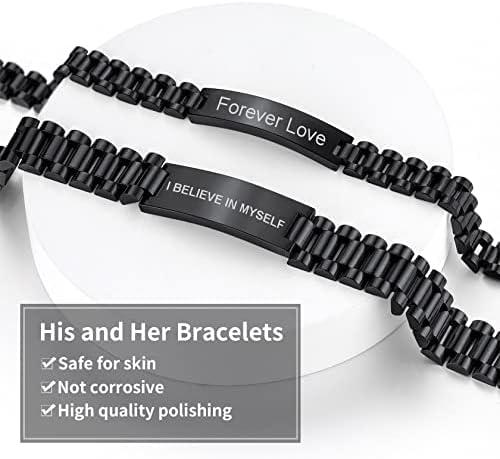 imageChainsHouse Wristband ID Bracelets for Men Stainless Steel18K GoldBlack Metal Plated Personalized Engrave Chunky Bracelet Bangle with Removal Tool 15MM155MM Width 827866 Inch Lengtht A SetBlackCutom