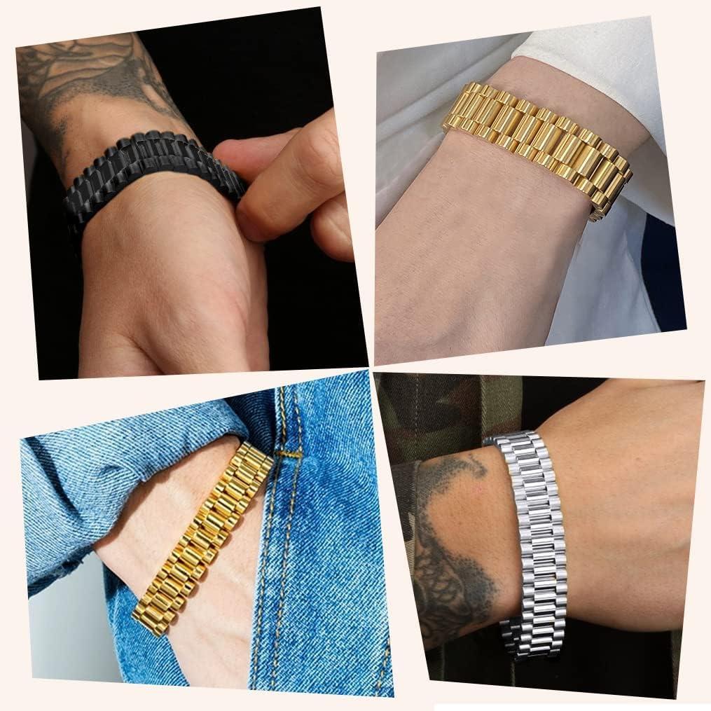 imageChainsHouse Wristband ID Bracelets for Men Stainless Steel18K GoldBlack Metal Plated Personalized Engrave Chunky Bracelet Bangle with Removal Tool 15MM155MM Width 827866 Inch Lengthc 155mm widthSteel