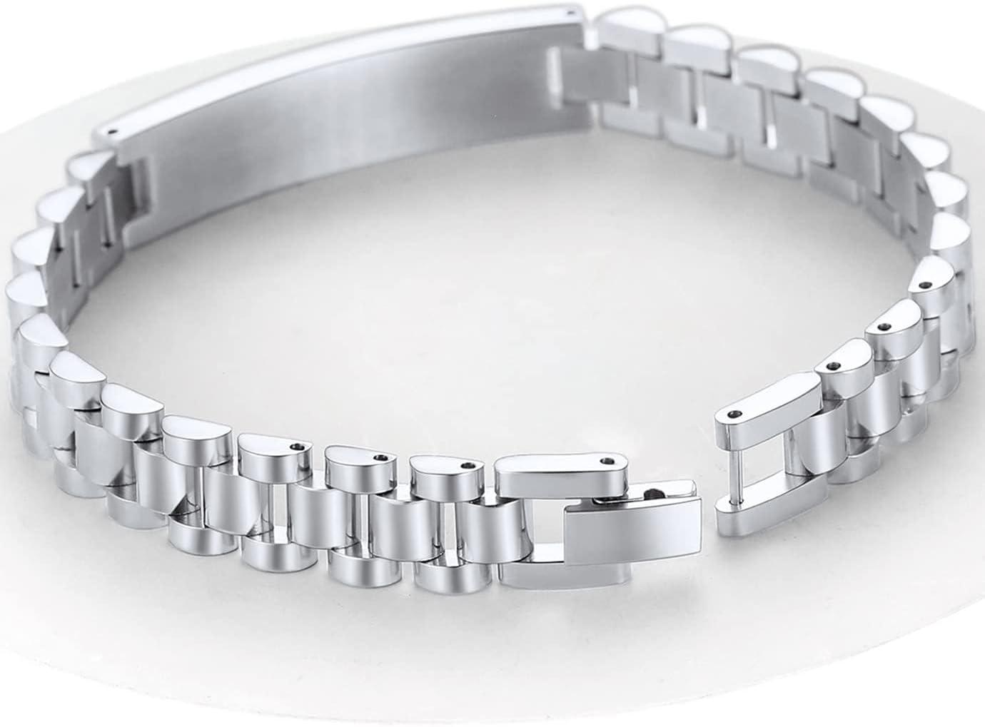 imageChainsHouse Wristband ID Bracelets for Men Stainless Steel18K GoldBlack Metal Plated Personalized Engrave Chunky Bracelet Bangle with Removal Tool 15MM155MM Width 827866 Inch Lengtha 10mm widthSteel