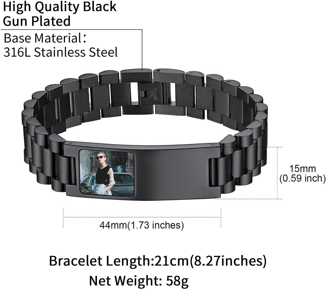 imageChainsHouse Wristband ID Bracelets for Men Stainless Steel18K GoldBlack Metal Plated Personalized Engrave Chunky Bracelet Bangle with Removal Tool 15MM155MM Width 827866 Inch Lengthq 15mm widthBlackphoto custom