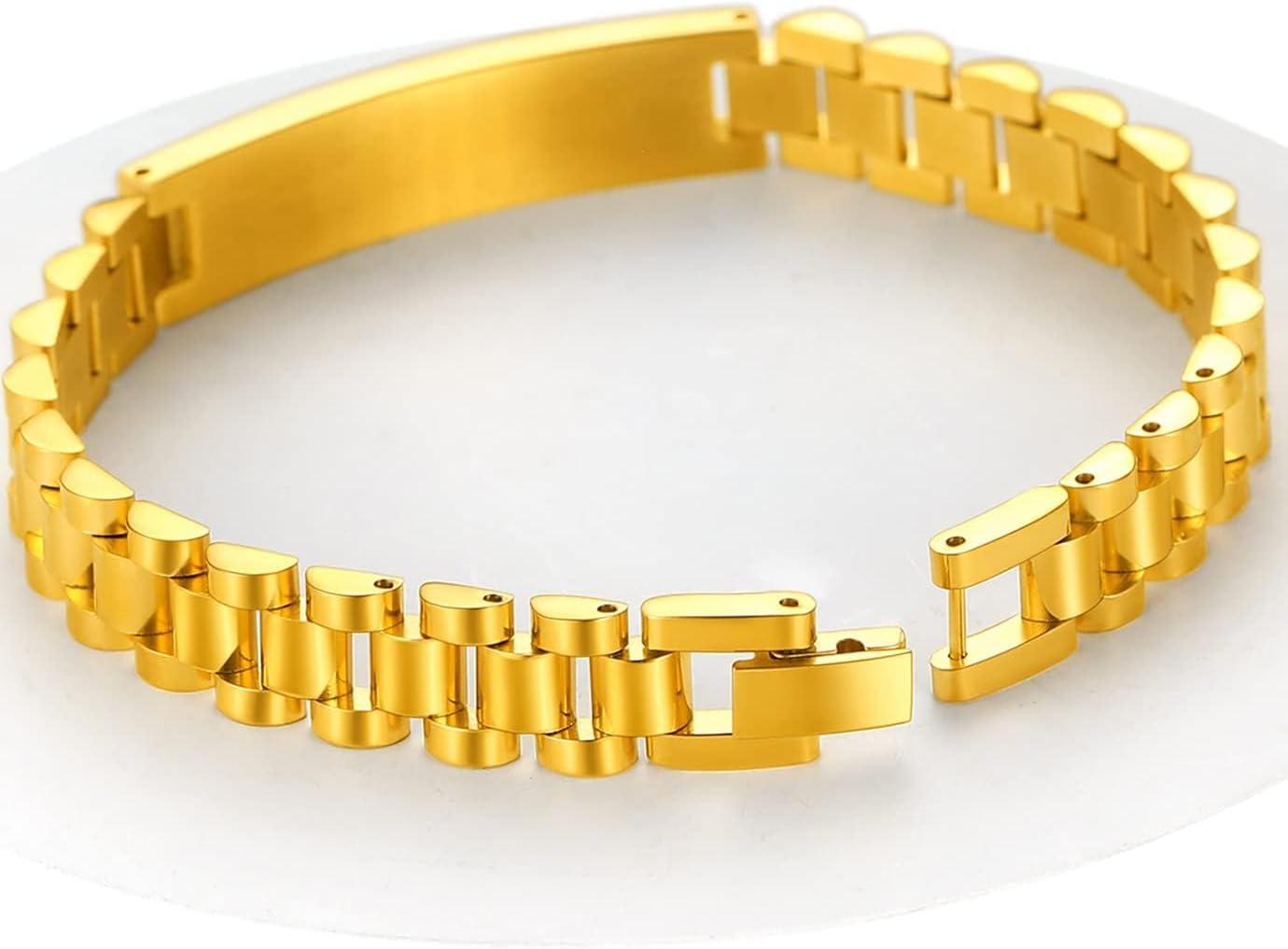 imageChainsHouse Wristband ID Bracelets for Men Stainless Steel18K GoldBlack Metal Plated Personalized Engrave Chunky Bracelet Bangle with Removal Tool 15MM155MM Width 827866 Inch Lengthg 10mm widthGold