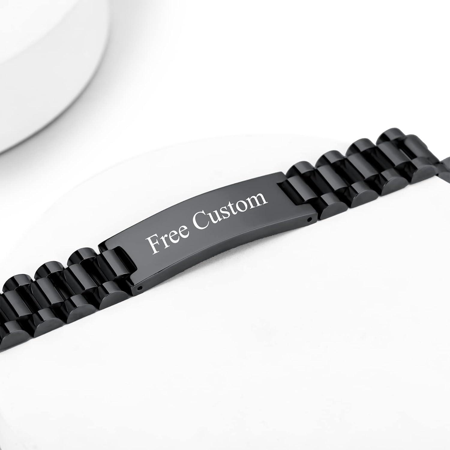 imageChainsHouse Wristband ID Bracelets for Men Stainless Steel18K GoldBlack Metal Plated Personalized Engrave Chunky Bracelet Bangle with Removal Tool 15MM155MM Width 827866 Inch Lengthn 15mm widthBlackText Custom