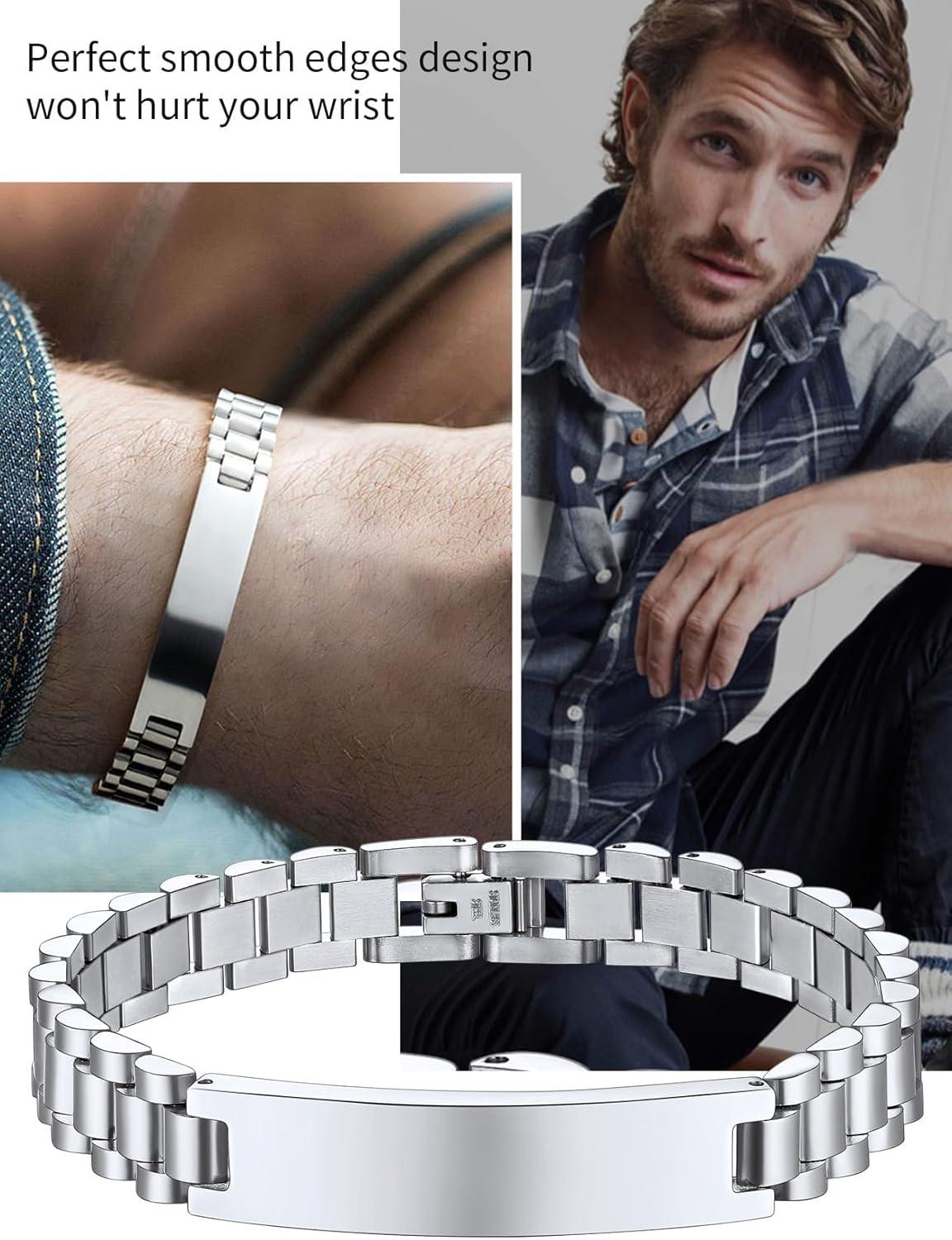 imageChainsHouse Wristband ID Bracelets for Men Stainless Steel18K GoldBlack Metal Plated Personalized Engrave Chunky Bracelet Bangle with Removal Tool 15MM155MM Width 827866 Inch Lengtha 10mm widthSteel