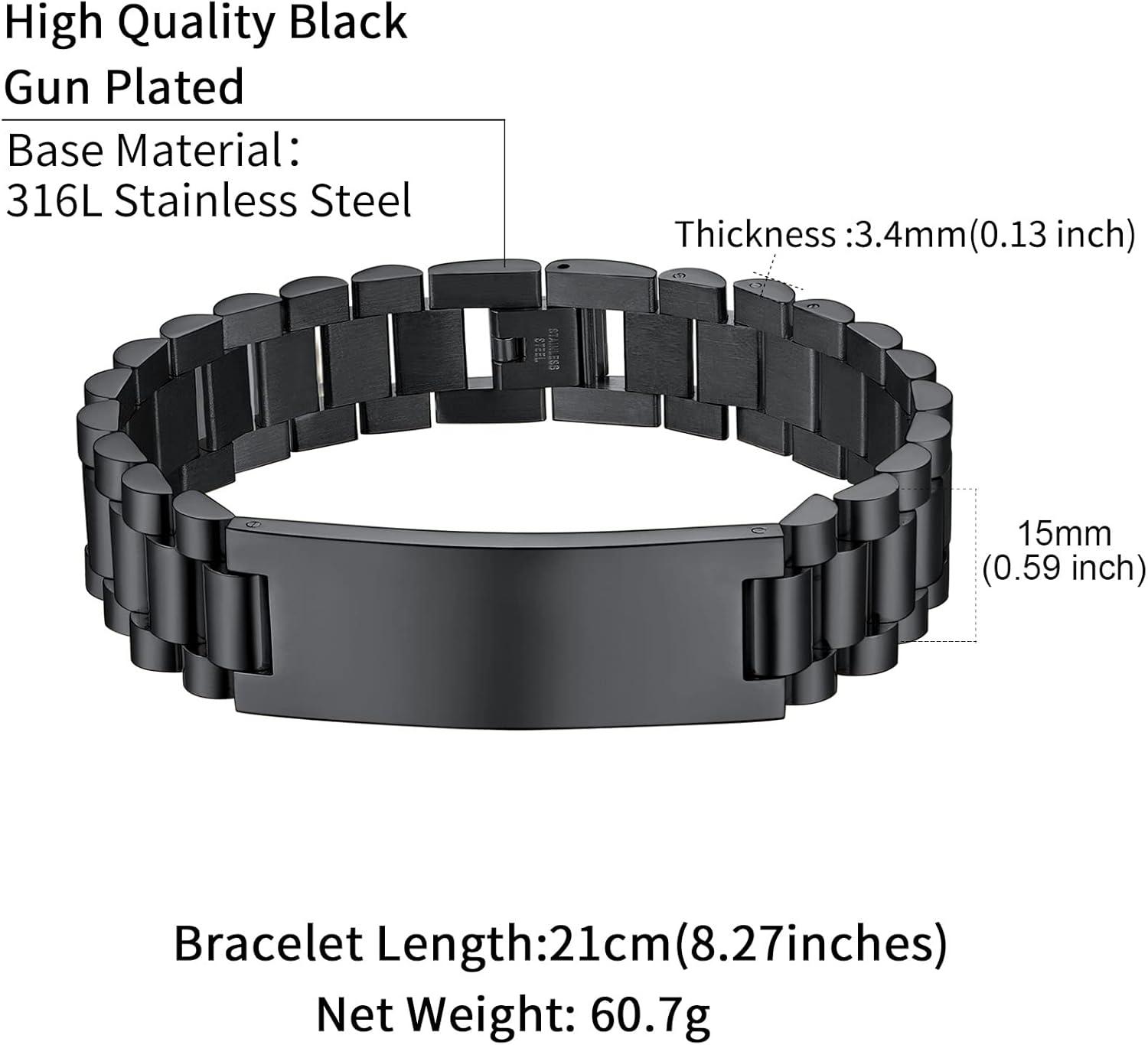 imageChainsHouse Wristband ID Bracelets for Men Stainless Steel18K GoldBlack Metal Plated Personalized Engrave Chunky Bracelet Bangle with Removal Tool 15MM155MM Width 827866 Inch Lengthn 15mm widthBlackText Custom