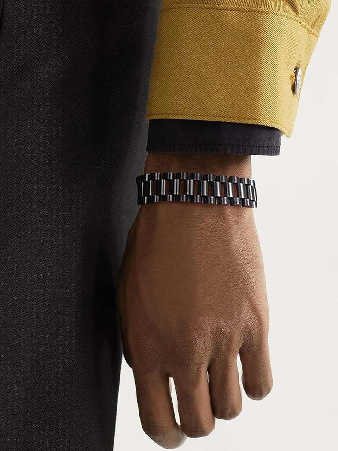 imageChainsHouse Wristband ID Bracelets for Men Stainless Steel18K GoldBlack Metal Plated Personalized Engrave Chunky Bracelet Bangle with Removal Tool 15MM155MM Width 827866 Inch Lengthf 155mm widthBlack