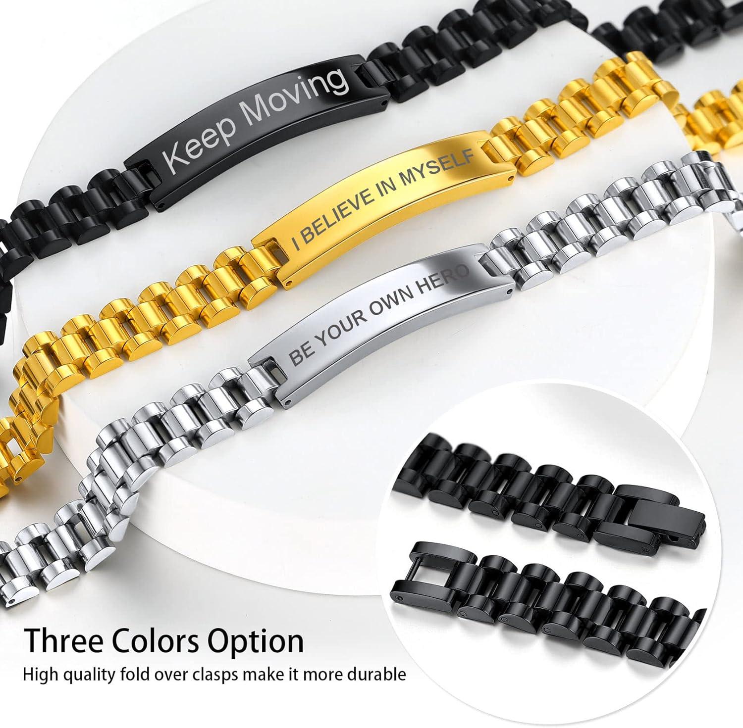 imageChainsHouse Wristband ID Bracelets for Men Stainless Steel18K GoldBlack Metal Plated Personalized Engrave Chunky Bracelet Bangle with Removal Tool 15MM155MM Width 827866 Inch Lengthk 10mm widthBlackCustom