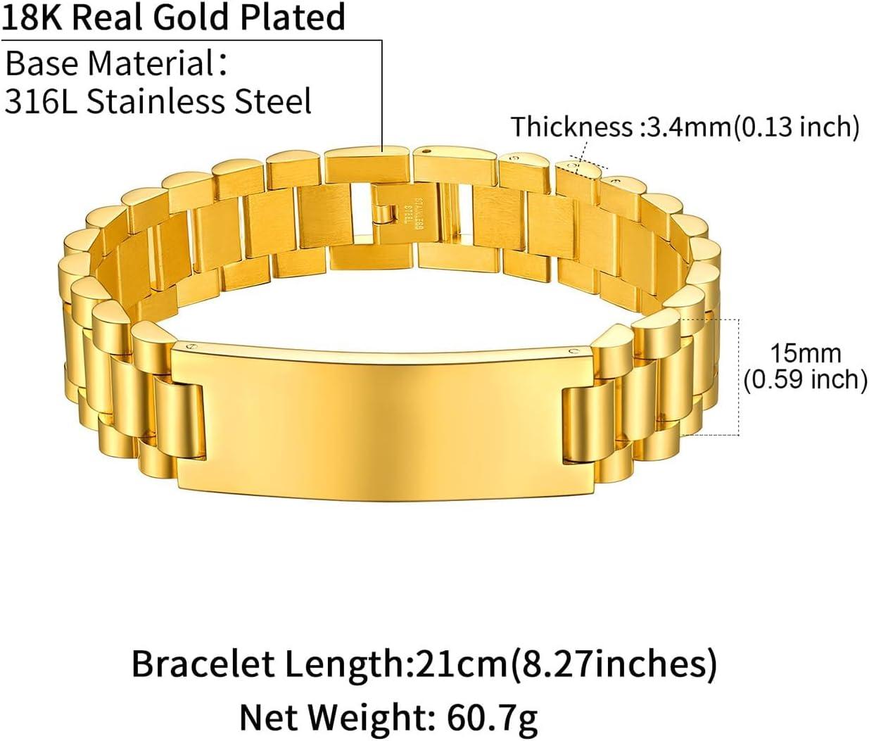 imageChainsHouse Wristband ID Bracelets for Men Stainless Steel18K GoldBlack Metal Plated Personalized Engrave Chunky Bracelet Bangle with Removal Tool 15MM155MM Width 827866 Inch Lengthh 15mm widthGold