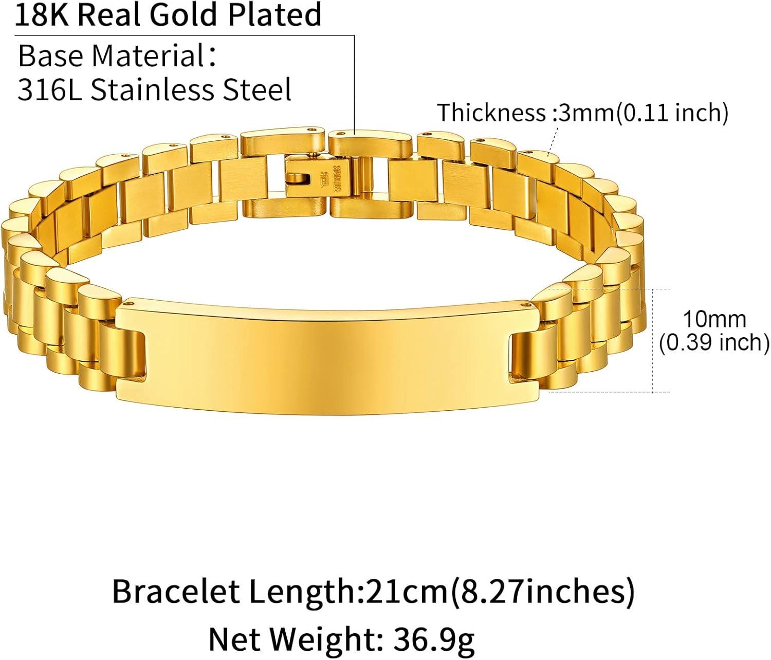 imageChainsHouse Wristband ID Bracelets for Men Stainless Steel18K GoldBlack Metal Plated Personalized Engrave Chunky Bracelet Bangle with Removal Tool 15MM155MM Width 827866 Inch Lengthl 10mm widthGoldCustom