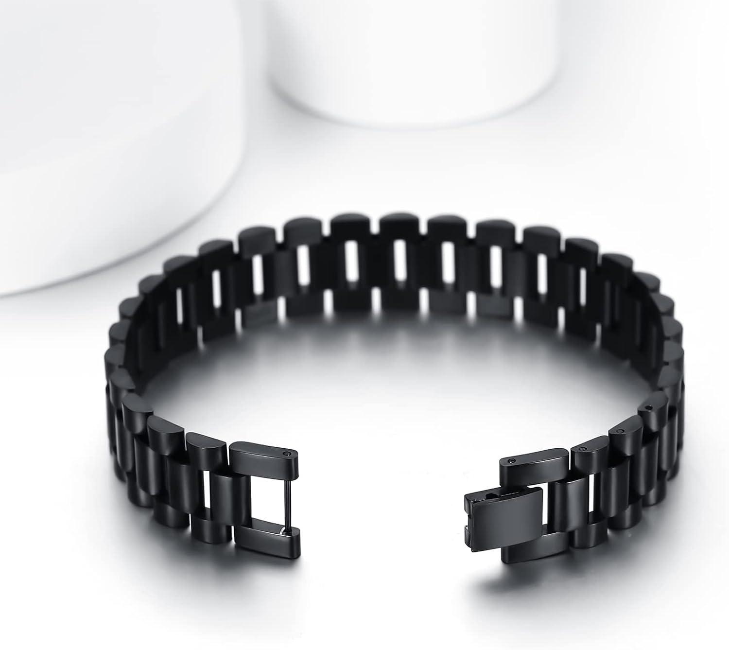 imageChainsHouse Wristband ID Bracelets for Men Stainless Steel18K GoldBlack Metal Plated Personalized Engrave Chunky Bracelet Bangle with Removal Tool 15MM155MM Width 827866 Inch Lengthf 155mm widthBlack