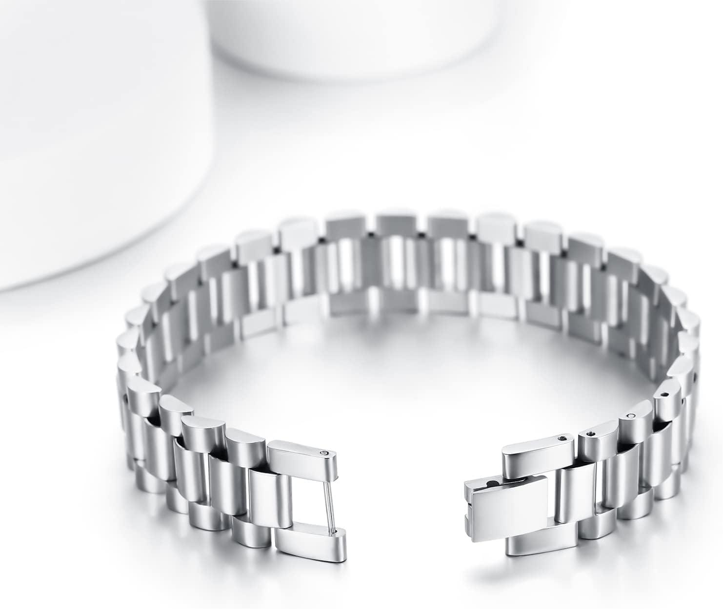 imageChainsHouse Wristband ID Bracelets for Men Stainless Steel18K GoldBlack Metal Plated Personalized Engrave Chunky Bracelet Bangle with Removal Tool 15MM155MM Width 827866 Inch Lengthc 155mm widthSteel