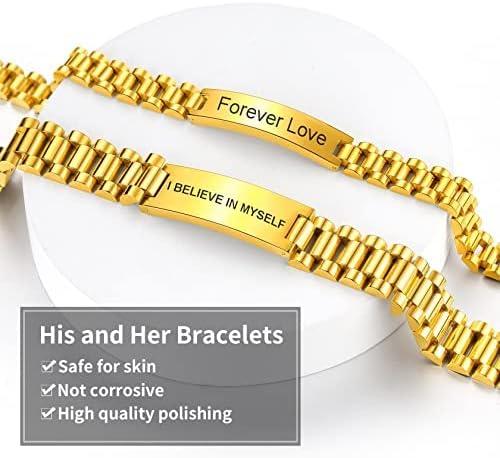 imageChainsHouse Wristband ID Bracelets for Men Stainless Steel18K GoldBlack Metal Plated Personalized Engrave Chunky Bracelet Bangle with Removal Tool 15MM155MM Width 827866 Inch Lengthu A SetGoldCutom