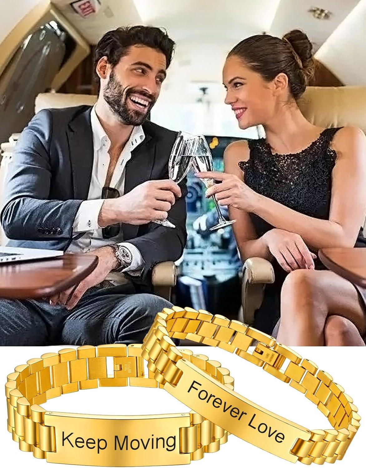 imageChainsHouse Wristband ID Bracelets for Men Stainless Steel18K GoldBlack Metal Plated Personalized Engrave Chunky Bracelet Bangle with Removal Tool 15MM155MM Width 827866 Inch Lengthu A SetGoldCutom