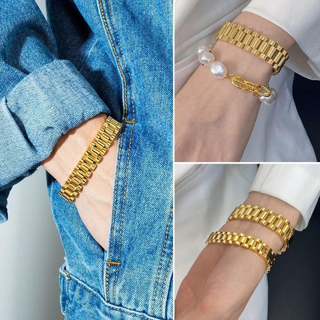 imageChainsHouse Wristband ID Bracelets for Men Stainless Steel18K GoldBlack Metal Plated Personalized Engrave Chunky Bracelet Bangle with Removal Tool 15MM155MM Width 827866 Inch Lengthi 155mm widthGold