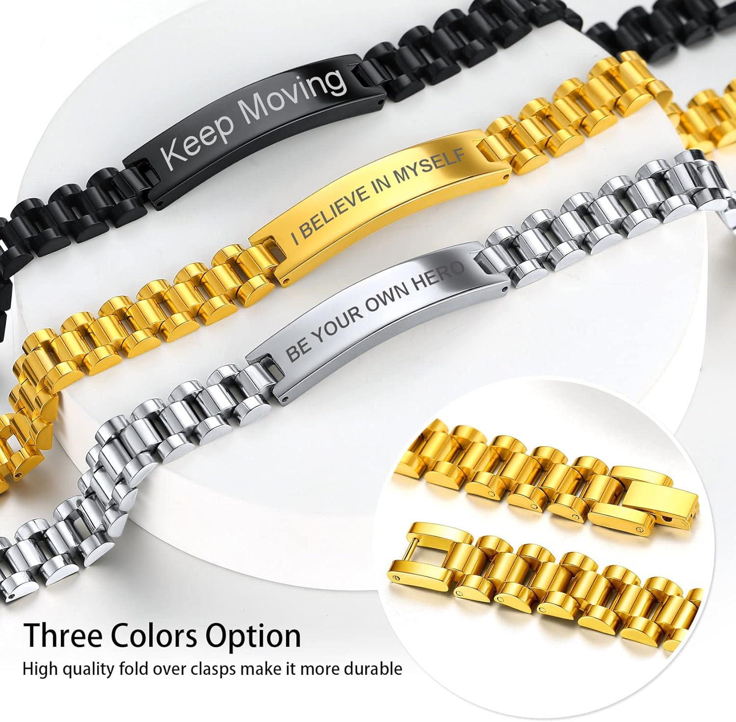 imageChainsHouse Wristband ID Bracelets for Men Stainless Steel18K GoldBlack Metal Plated Personalized Engrave Chunky Bracelet Bangle with Removal Tool 15MM155MM Width 827866 Inch Lengtho 15mm widthGoldText Custom