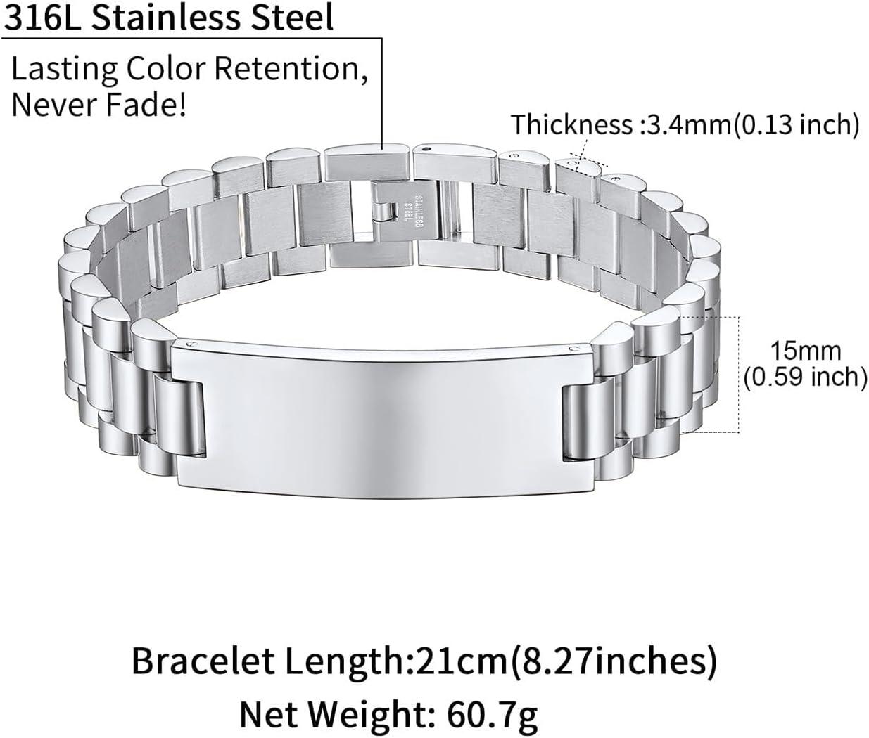 imageChainsHouse Wristband ID Bracelets for Men Stainless Steel18K GoldBlack Metal Plated Personalized Engrave Chunky Bracelet Bangle with Removal Tool 15MM155MM Width 827866 Inch Lengthm 15mm widthSteelText Custom