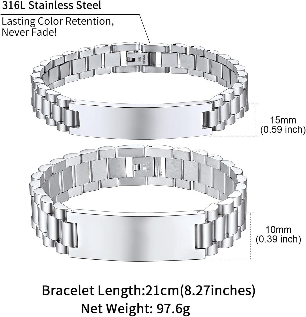 imageChainsHouse Wristband ID Bracelets for Men Stainless Steel18K GoldBlack Metal Plated Personalized Engrave Chunky Bracelet Bangle with Removal Tool 15MM155MM Width 827866 Inch Lengths A SetSteelCutom