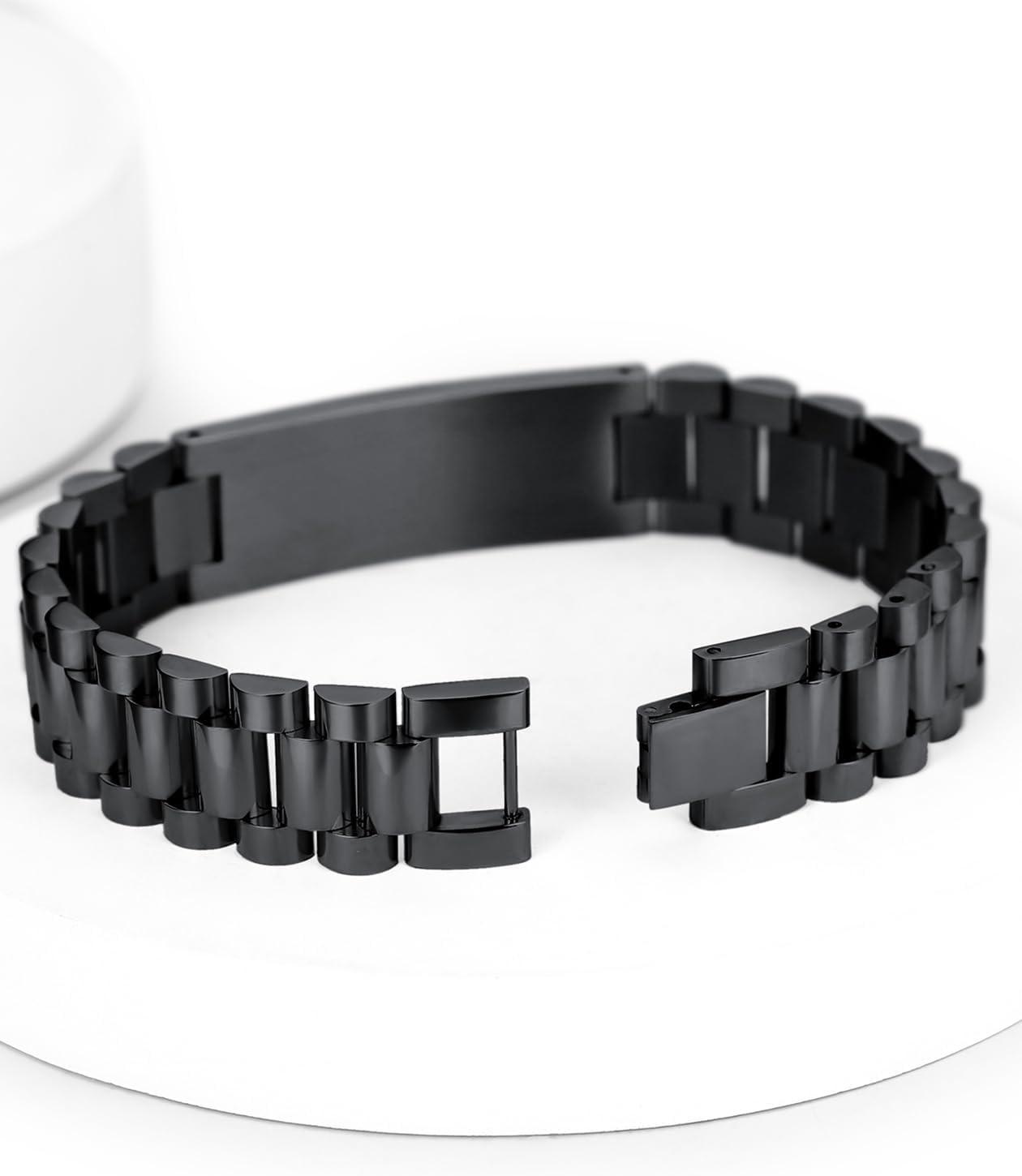 imageChainsHouse Wristband ID Bracelets for Men Stainless Steel18K GoldBlack Metal Plated Personalized Engrave Chunky Bracelet Bangle with Removal Tool 15MM155MM Width 827866 Inch Lengthe 15mm widthBlack