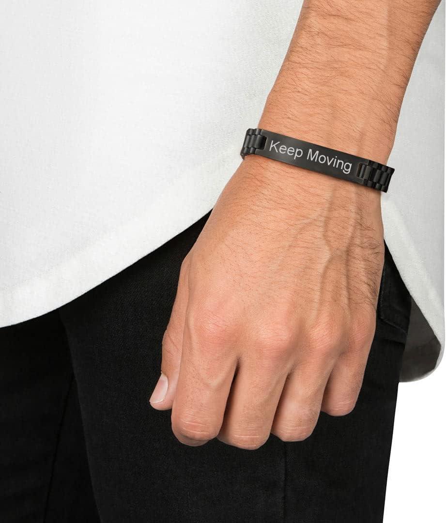 imageChainsHouse Wristband ID Bracelets for Men Stainless Steel18K GoldBlack Metal Plated Personalized Engrave Chunky Bracelet Bangle with Removal Tool 15MM155MM Width 827866 Inch Lengthk 10mm widthBlackCustom