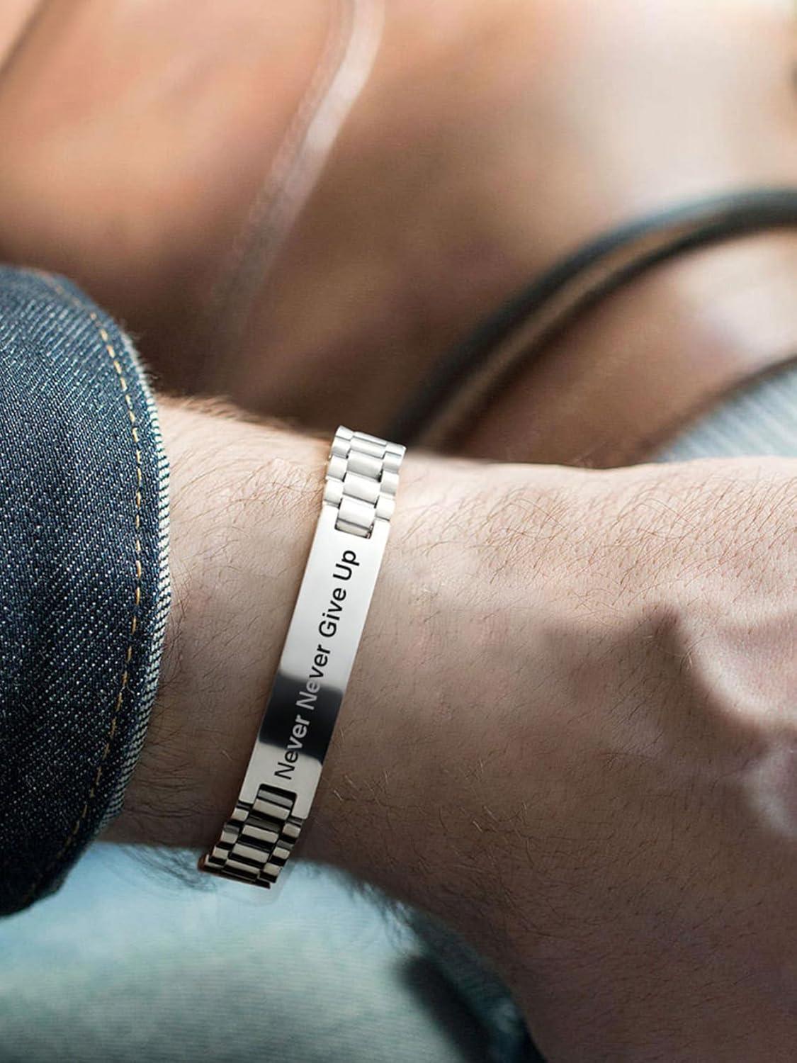 imageChainsHouse Wristband ID Bracelets for Men Stainless Steel18K GoldBlack Metal Plated Personalized Engrave Chunky Bracelet Bangle with Removal Tool 15MM155MM Width 827866 Inch Lengths A SetSteelCutom