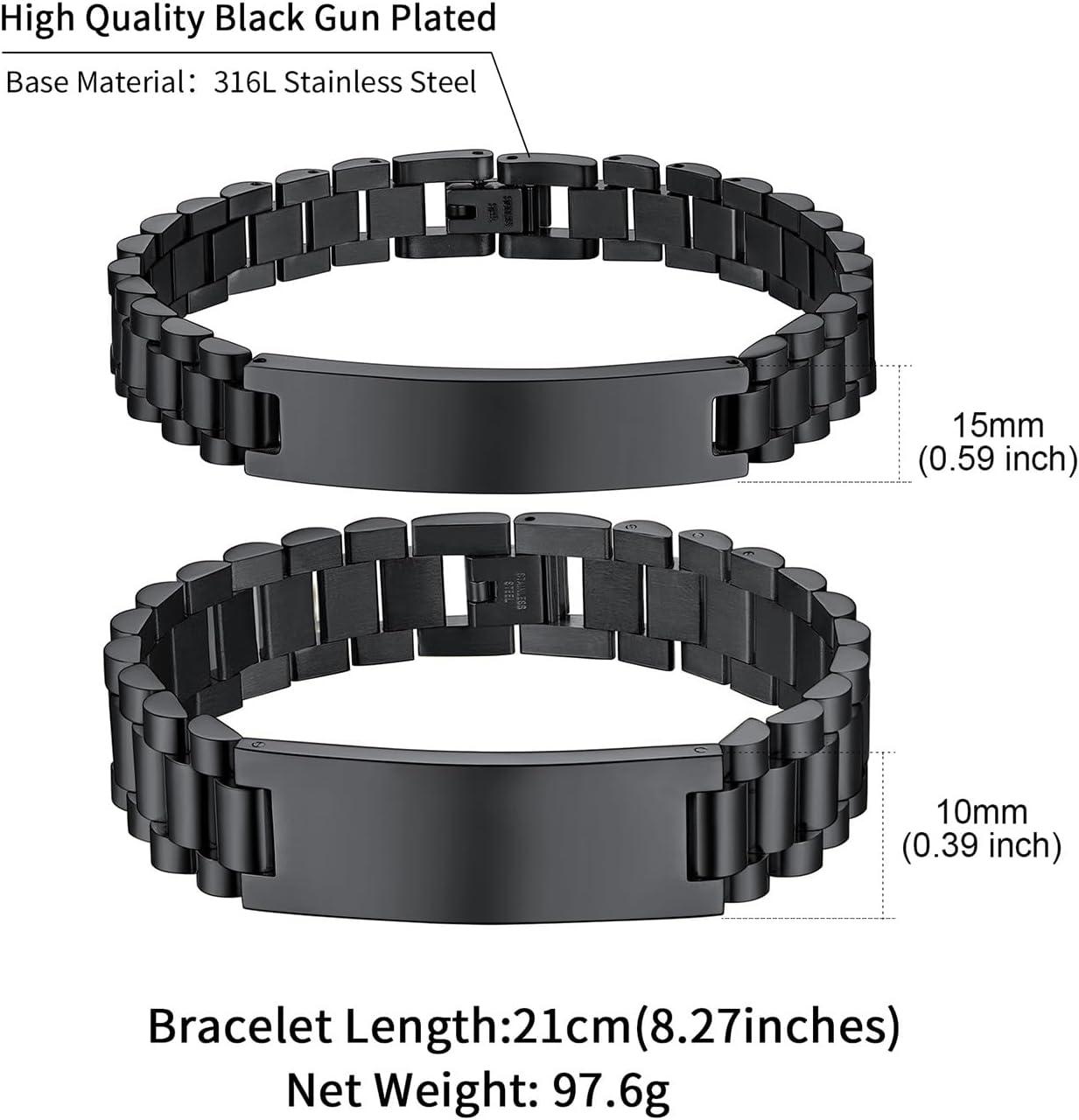 imageChainsHouse Wristband ID Bracelets for Men Stainless Steel18K GoldBlack Metal Plated Personalized Engrave Chunky Bracelet Bangle with Removal Tool 15MM155MM Width 827866 Inch Lengtht A SetBlackCutom