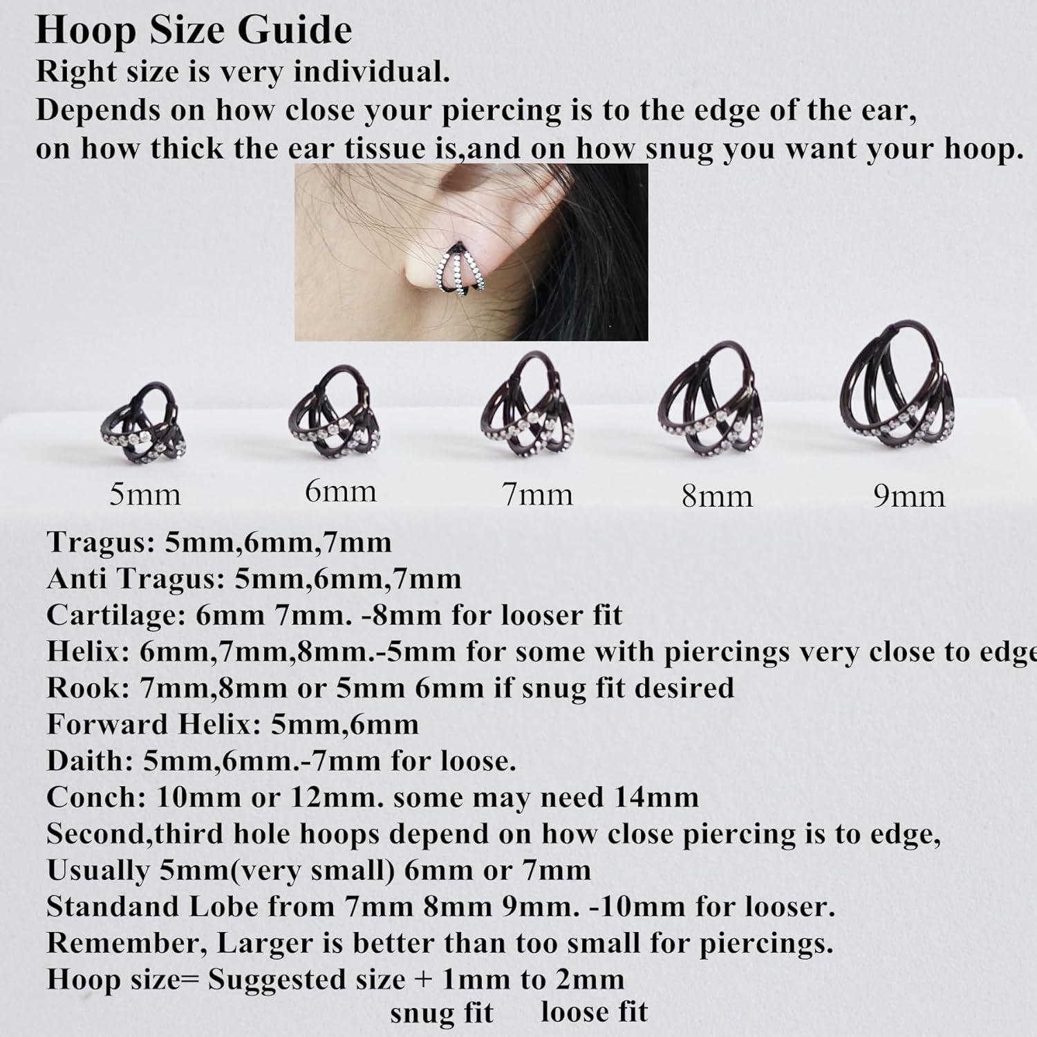 imageORANGELOVE 316L Surgical Steel Hinge Triple Hoop Segment Nose Rings Cartilage Hoop Seamless Hinged Clicker Ear Piercing for Helix Tragus Conch Cartilage Nostril Piercings 20G 18G 16GBlackCZ Triple Hoop