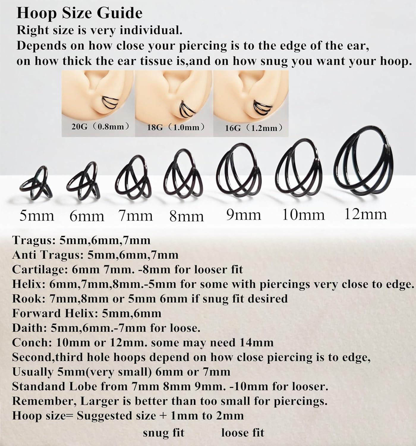 imageORANGELOVE 316L Surgical Steel Hinge Triple Hoop Segment Nose Rings Cartilage Hoop Seamless Hinged Clicker Ear Piercing for Helix Tragus Conch Cartilage Nostril Piercings 20G 18G 16GBlackTriple Hoop