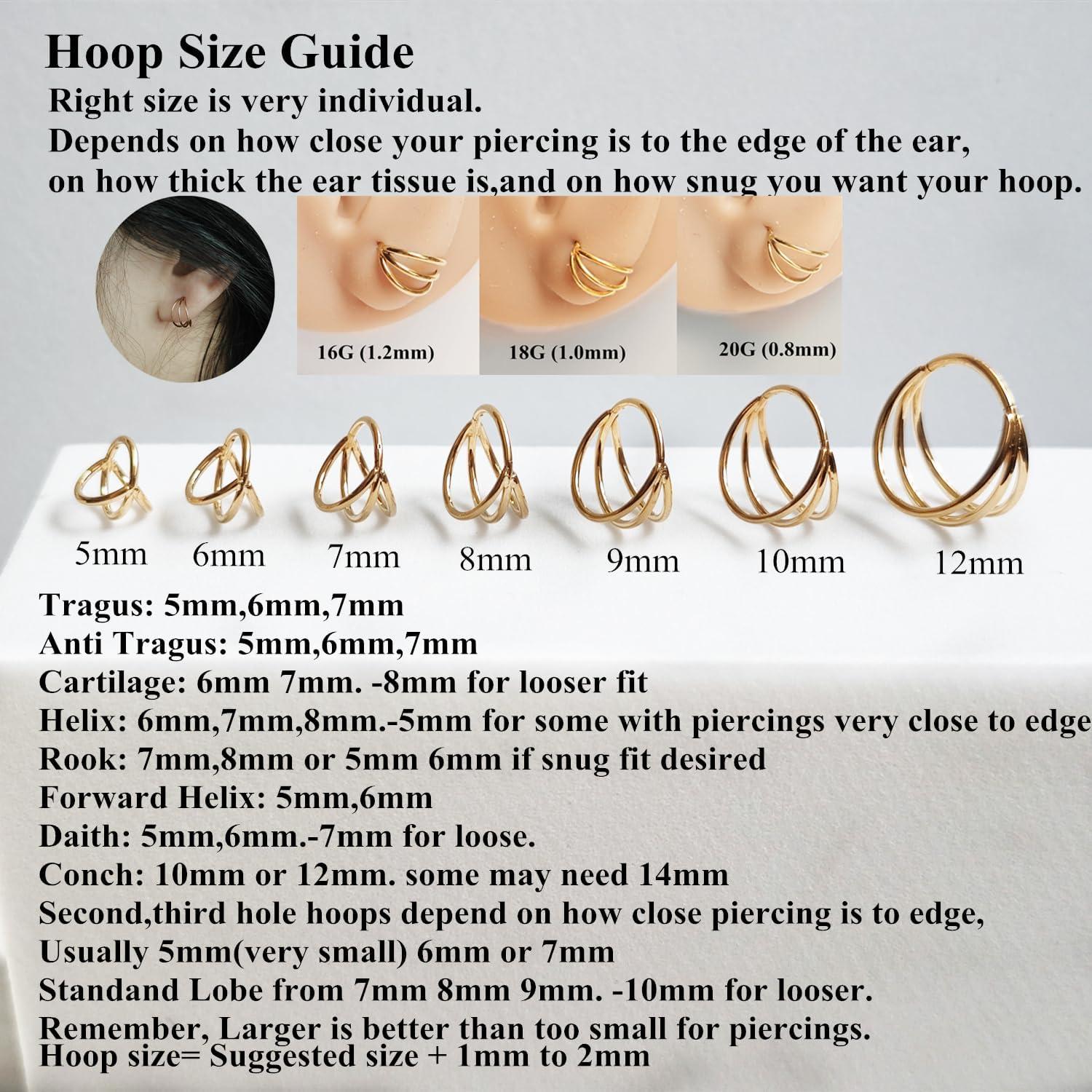 imageORANGELOVE 316L Surgical Steel Hinge Triple Hoop Segment Nose Rings Cartilage Hoop Seamless Hinged Clicker Ear Piercing for Helix Tragus Conch Cartilage Nostril Piercings 20G 18G 16GGoldTriple Hoop