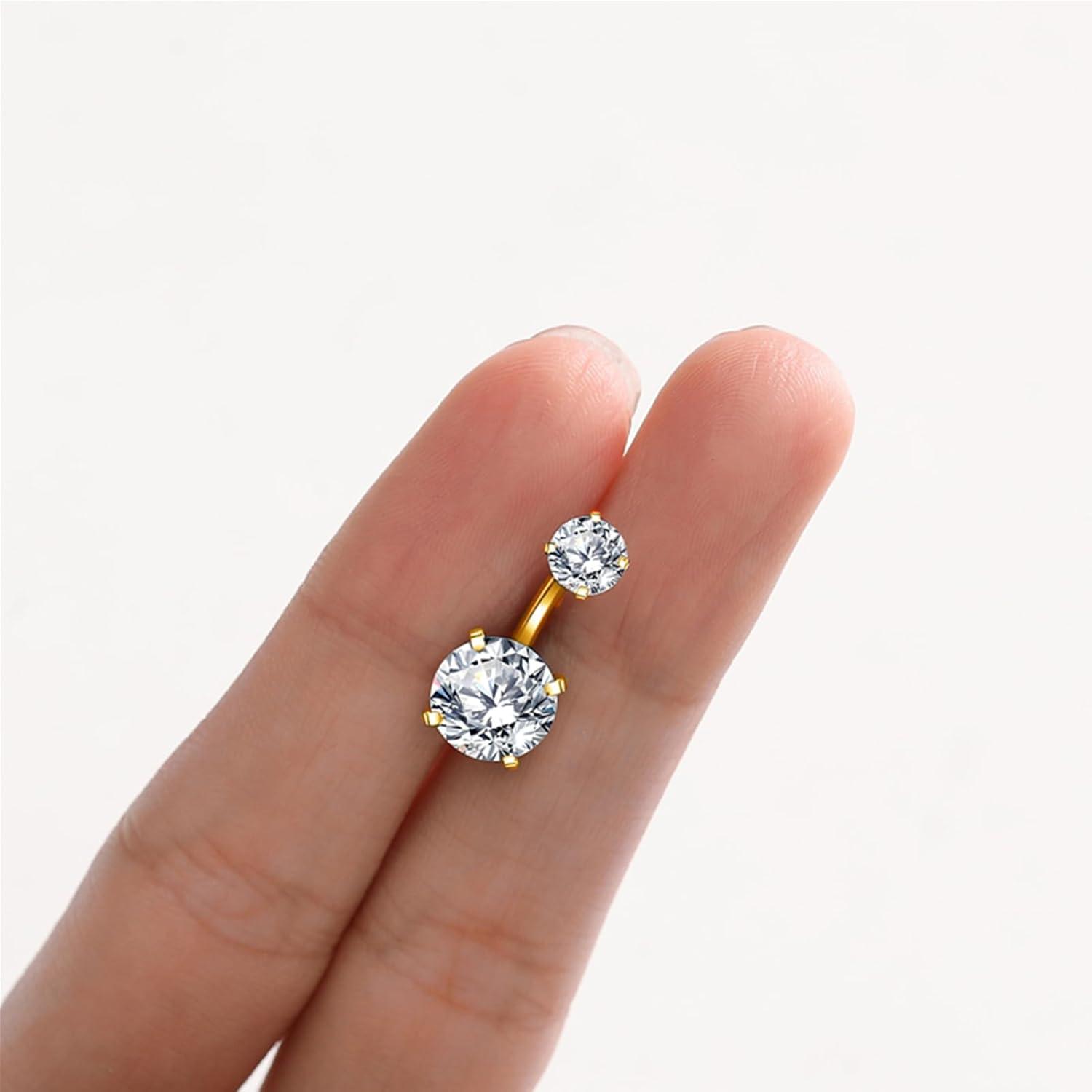 imageORANGELOVE G23 Titanium 14G Belly Button Rings Cubic Zirconia Internally Threaded CZ Belly Ring Navel Barbell Stud Body Piercing Jewelry 14 Gauge 8mm 10mm 12mm 14mm14GBar Length10mmGold