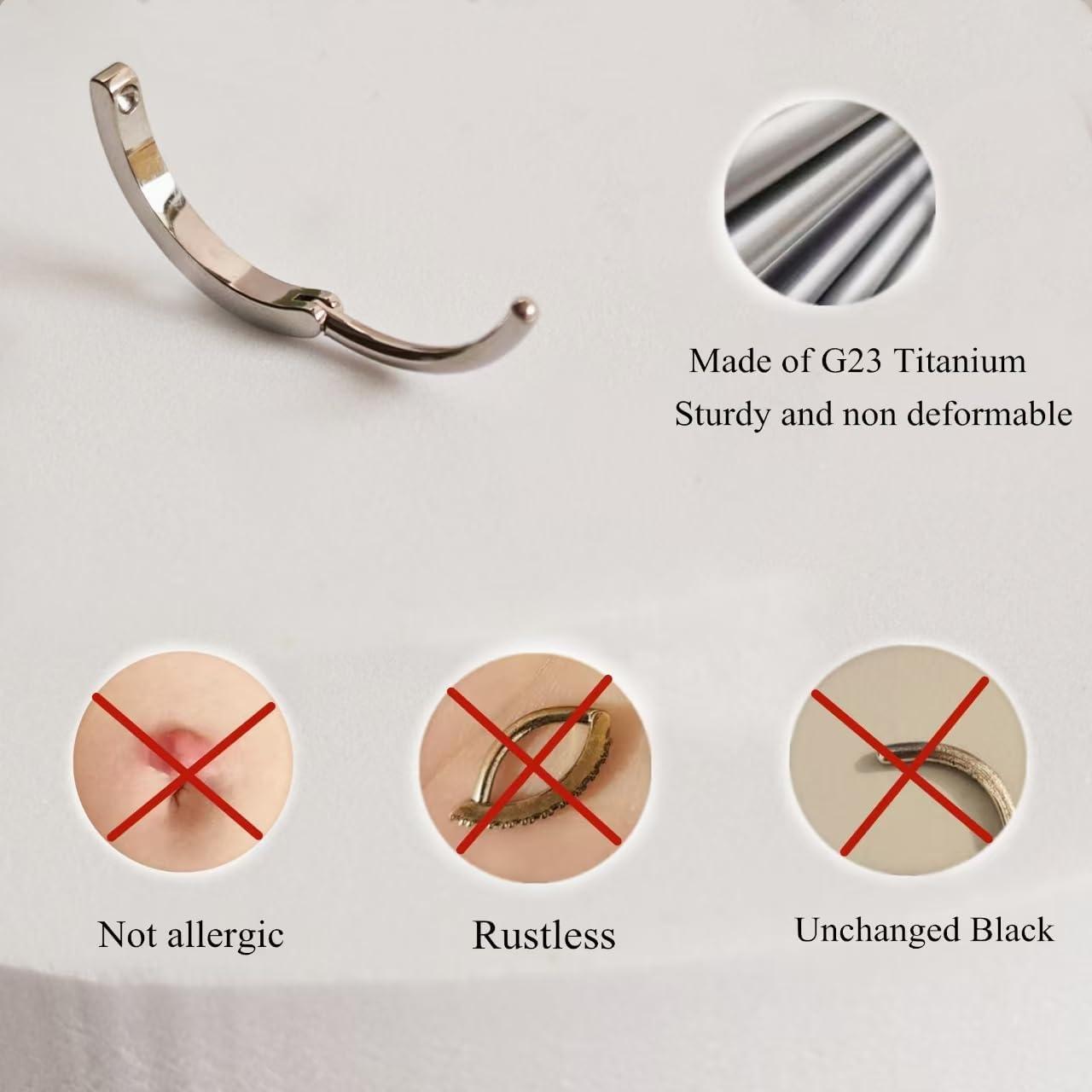 imageORANGELOVE G23 Titanium 14G Belly Button Rings for Women Hinged Hoop Clicker Belly Ring Reverse Curved Navel Ring Floating Navel Barbell Piercing Jewelry 14 Gauge 8mm 10mm 12mm 14mmCZ Silver