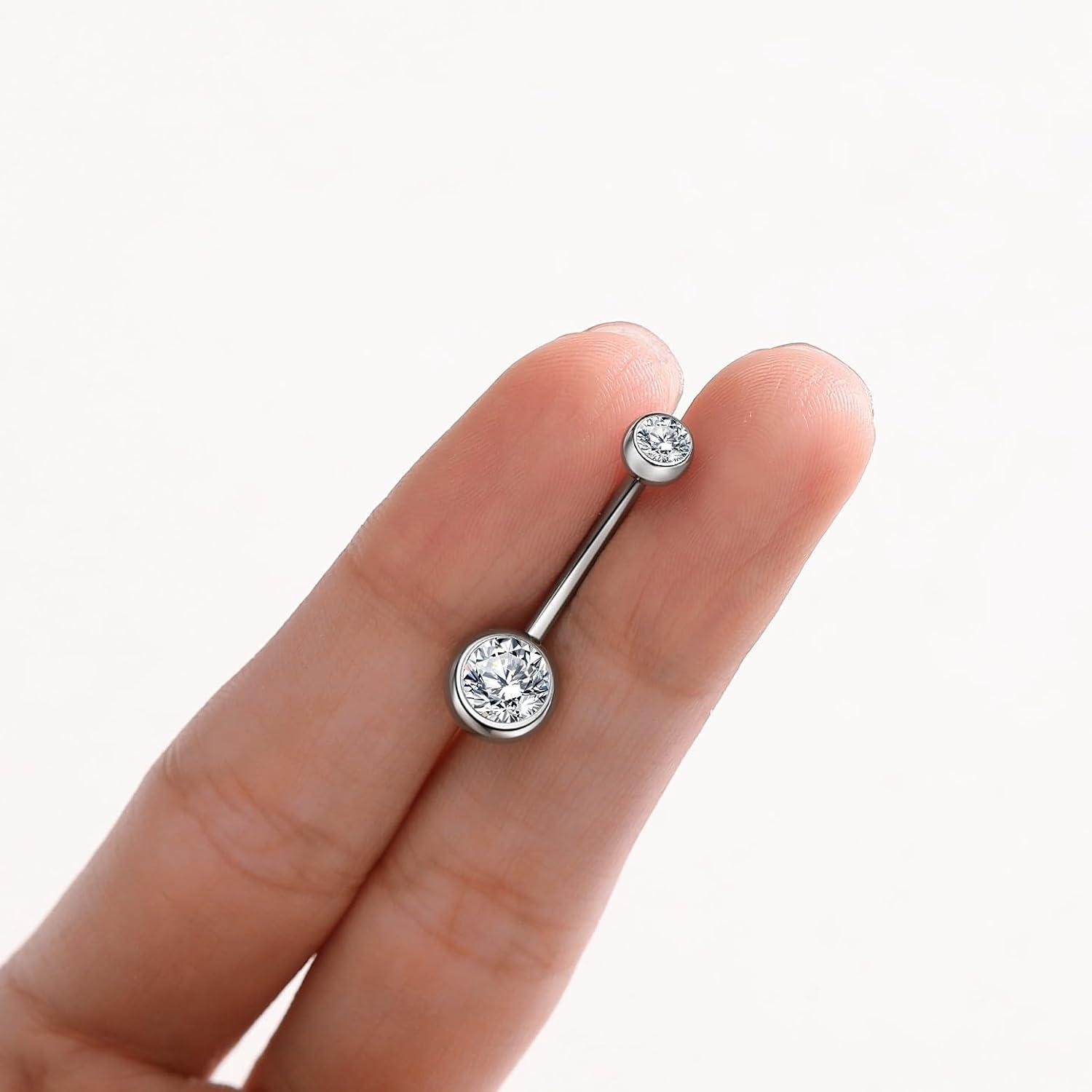 imageORANGELOVE G23 Titanium Belly Button Ring CZ Round Cubic Zirconia Internally Threaded Navel Piercing Ring 14mm 12mm 10mm 8mm 14G Belly Piercings Barbell Jewelry for Women ampamp Men14GBar Length8mmSilver