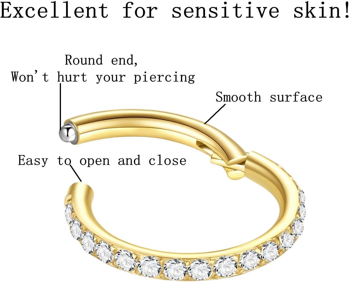 imageORANGELOVE Hypoallergenic 16G Nose Rings Hoop with Cubic Zirconia 316L Surgical Steel Piercing Jewelry for Cartilage Helix Rook Daith Tragus Ear LobeDiameter 6mm to 12mmGoldRose GoldSilver