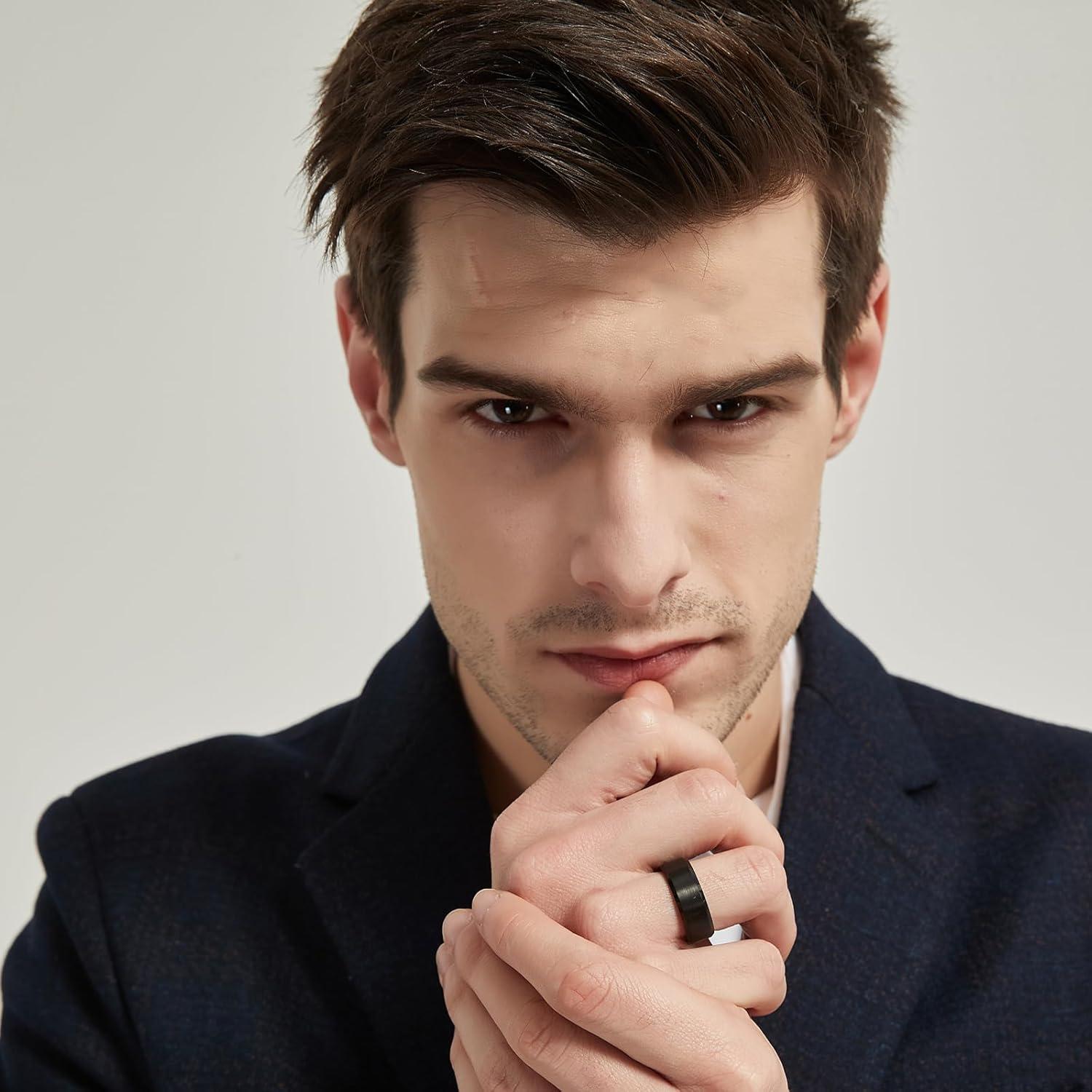 imageTRUMIUM 2mm 4mm 6mm 8mm 10mm Tungsten Ring Wedding Band for Women Men Bevel Edges Brushed Comfort Fit Size 415Black 8mm