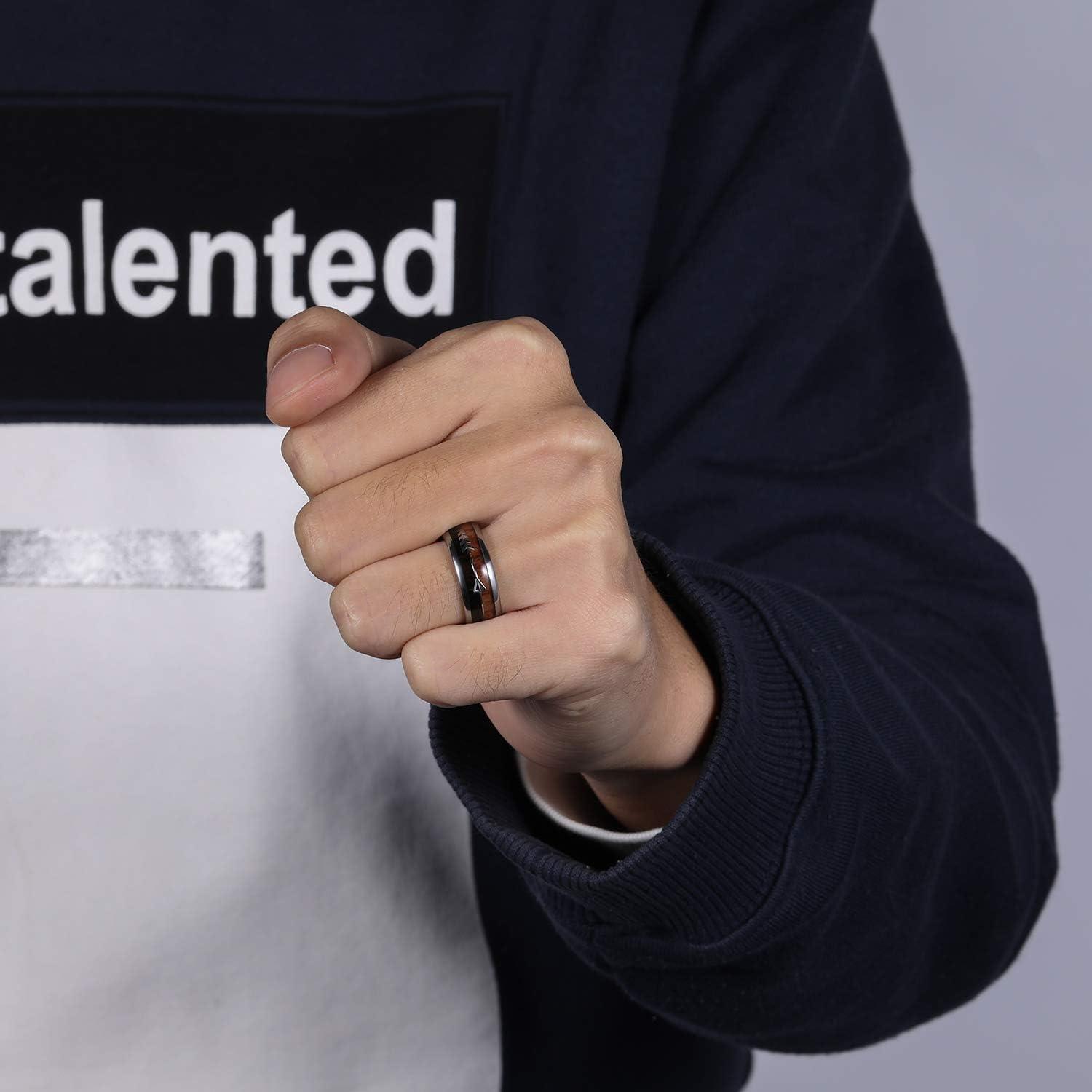 imageTRUMIUM Mens Rings 8mm Wedding Band Koa Wood Arrow Inlay Silver Engagement Ring Comfort Fit Size 7138mm Wood Arrow