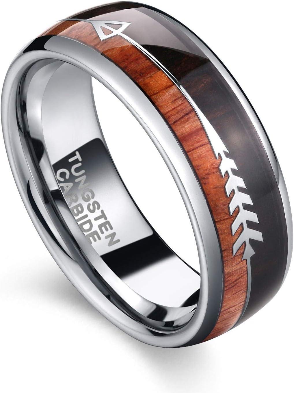 imageTRUMIUM Mens Rings 8mm Wedding Band Koa Wood Arrow Inlay Silver Engagement Ring Comfort Fit Size 7138mm Wood Arrow