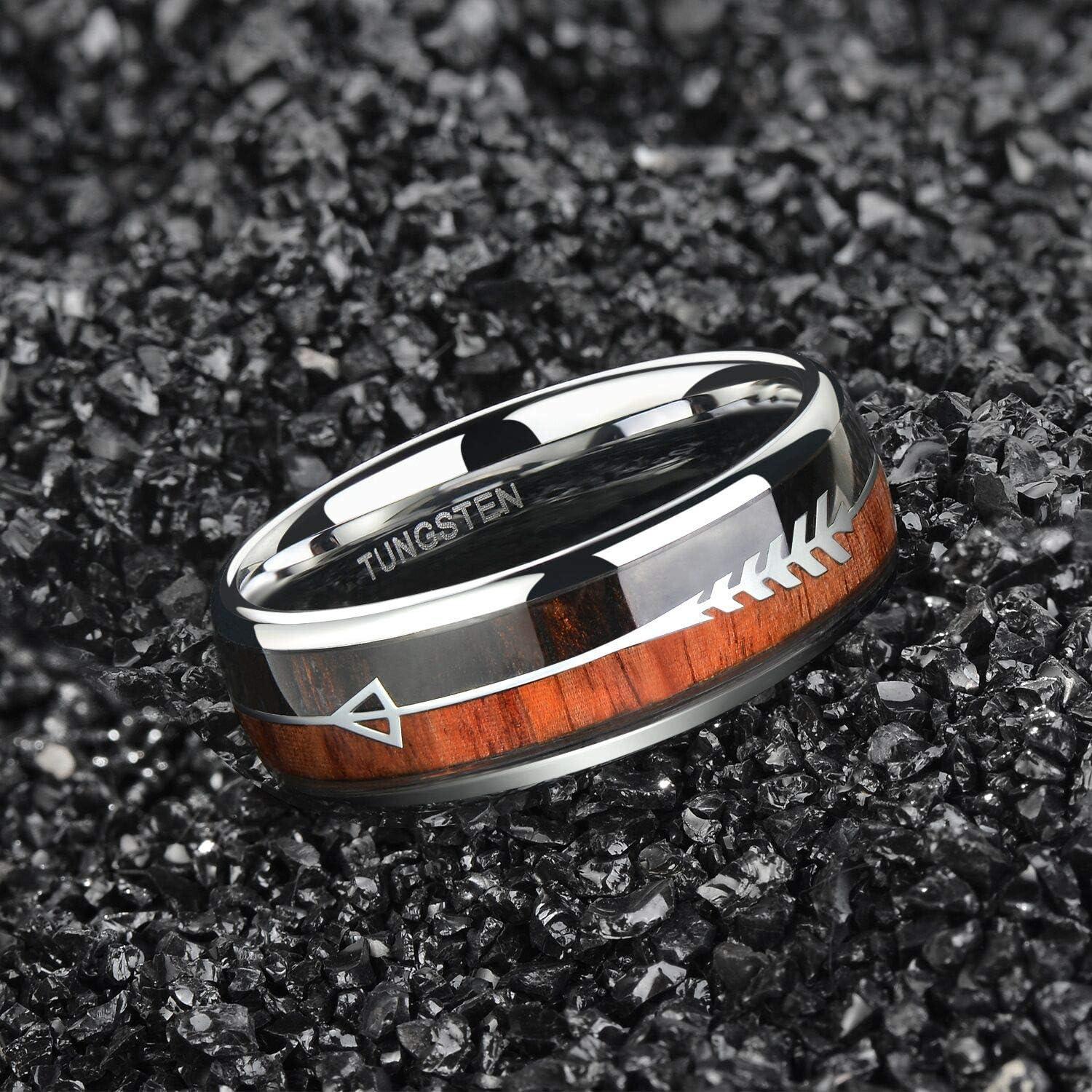 imageTRUMIUM Mens Rings 8mm Wedding Band Koa Wood Arrow Inlay Silver Engagement Ring Comfort Fit Size 7138mm Wood Arrow