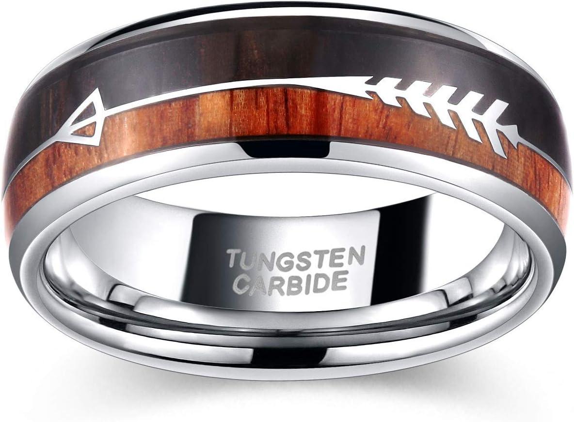 imageTRUMIUM Mens Rings 8mm Wedding Band Koa Wood Arrow Inlay Silver Engagement Ring Comfort Fit Size 7138mm Wood Arrow