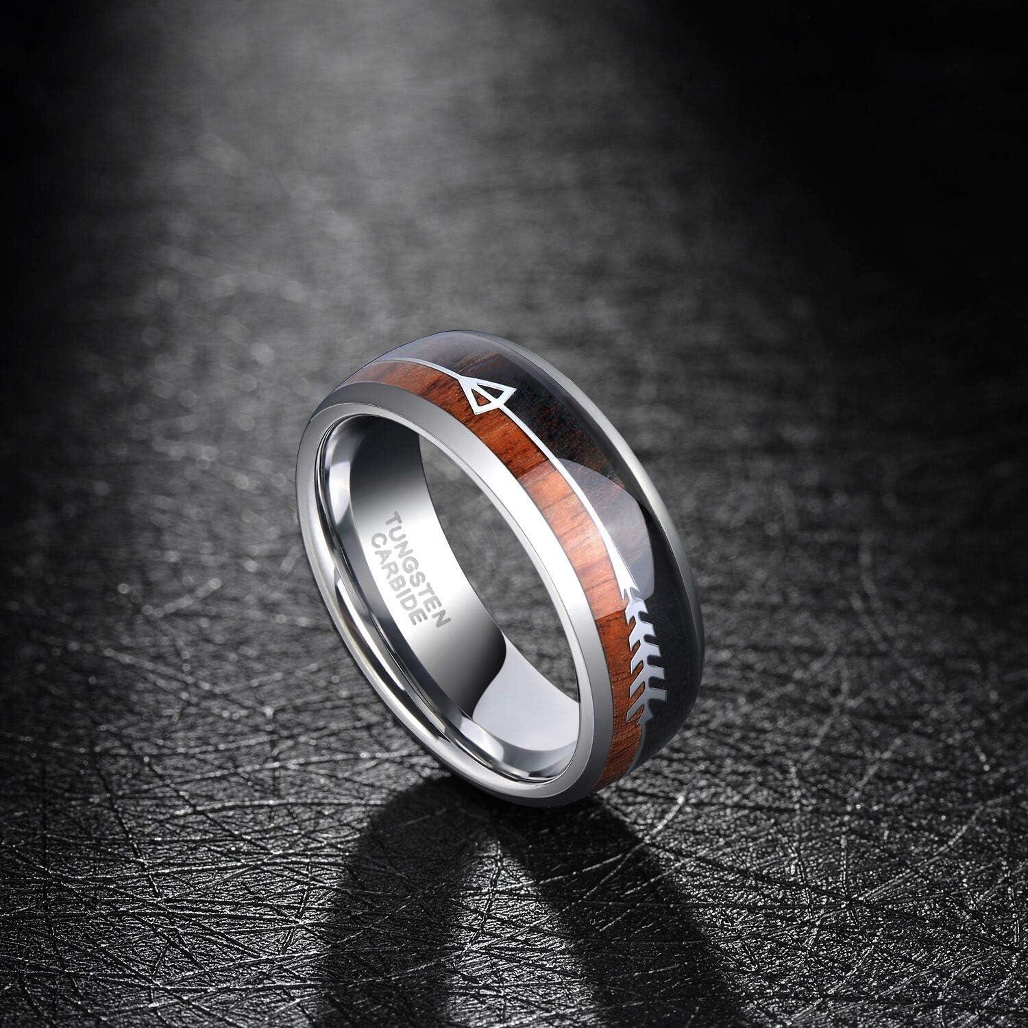 imageTRUMIUM Mens Rings 8mm Wedding Band Koa Wood Arrow Inlay Silver Engagement Ring Comfort Fit Size 7138mm Wood Arrow