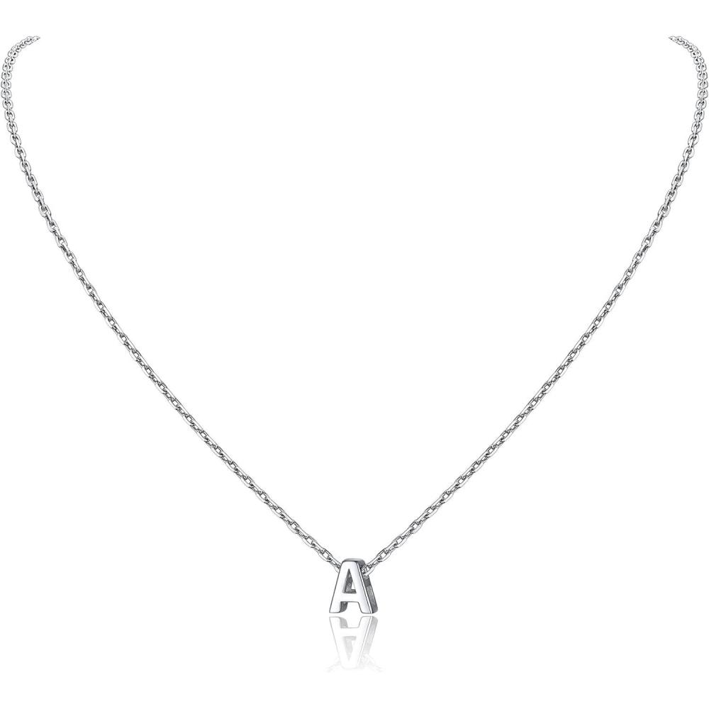 imageA Initial Necklace 925 Sterling Silver Letter Pendant Personalized 26 Alphabet Necklaces for Women Men Gift with 18quot Rolo Chain