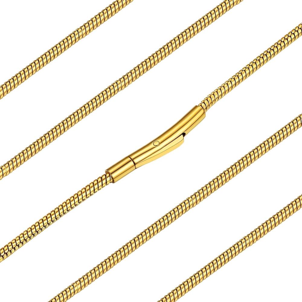 imageChainsHouse 2MM Snake Chain Necklace for Men 14K GoldBlackStainless Steel Simple Chains for Pendants or Solo Wear Hypoallergenic Mens Jewelry Gift for Father 16quot30quot LengthB Gold Plated