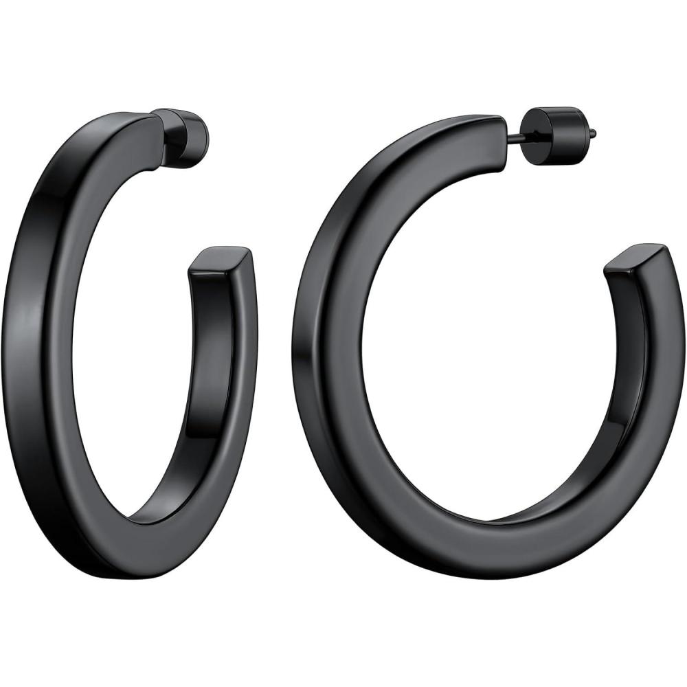 imageChainsHouse 316L Stainless Steel Hoop Earrings for Women 30mm40mm60mm80mm 18K GoldBlack Lightweight Open Hoop Earrings Fits for Sensitive Ears Send Gift BoxA Black40mm