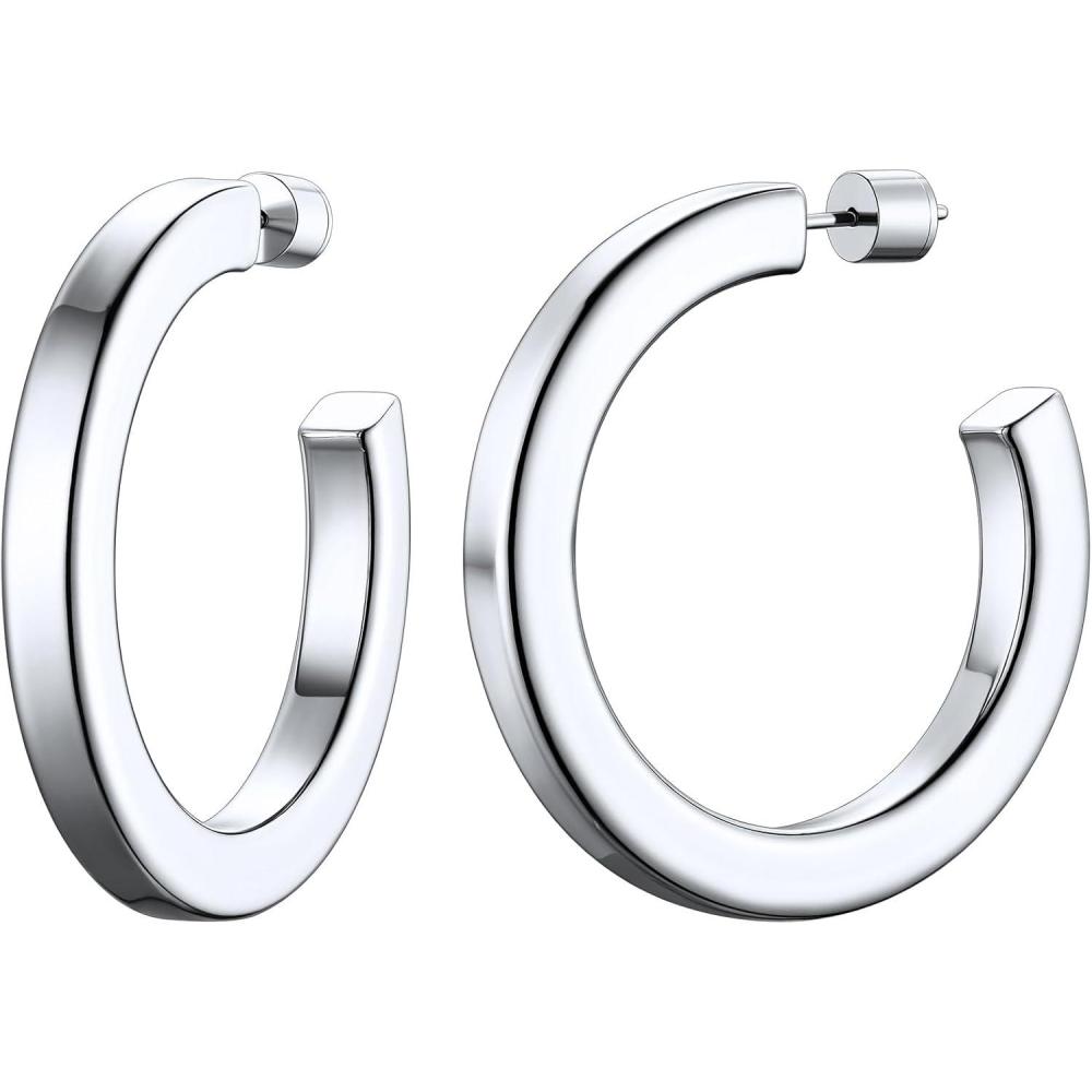 imageChainsHouse 316L Stainless Steel Hoop Earrings for Women 30mm40mm60mm80mm 18K GoldBlack Lightweight Open Hoop Earrings Fits for Sensitive Ears Send Gift BoxB Stainless40mm